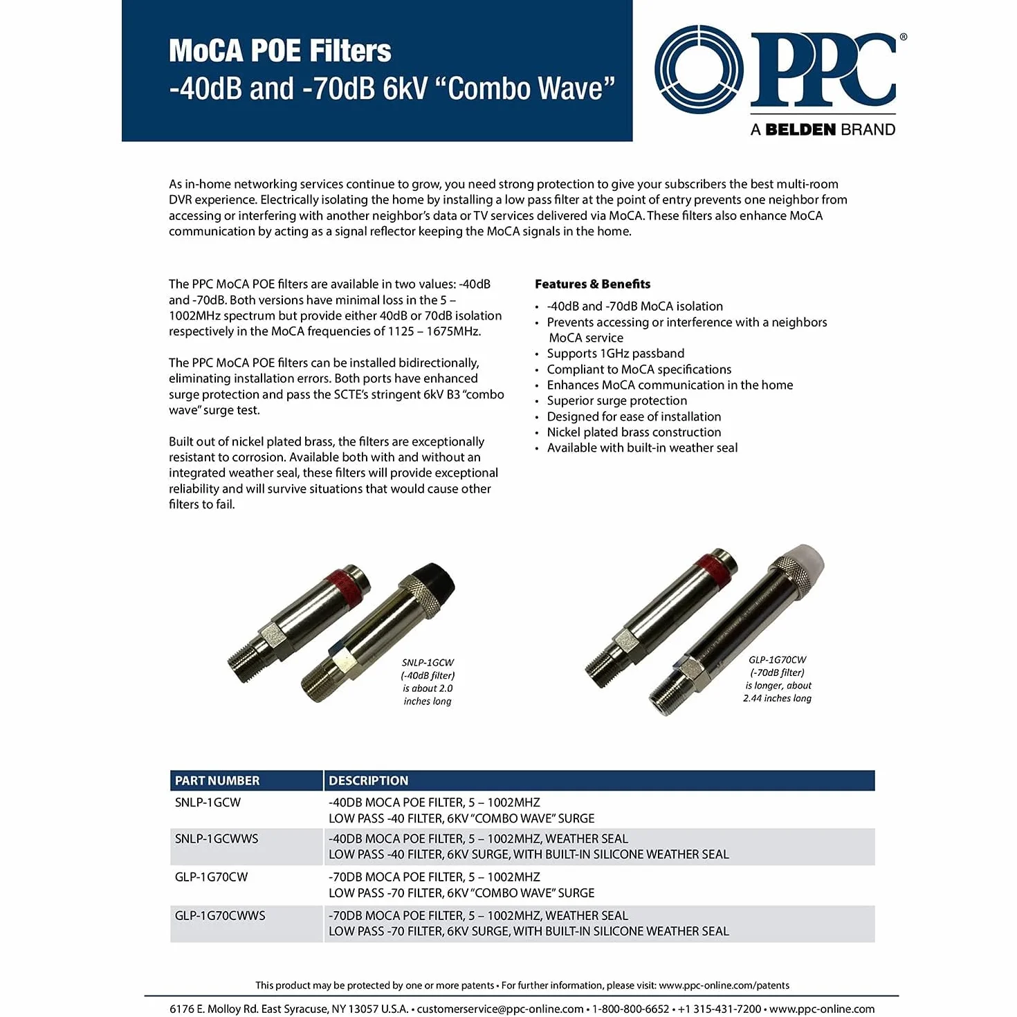 PPC SNLP-1GCW MoCA Filtre coaxial PoE pour TV Élimine les interférences DVR et modem