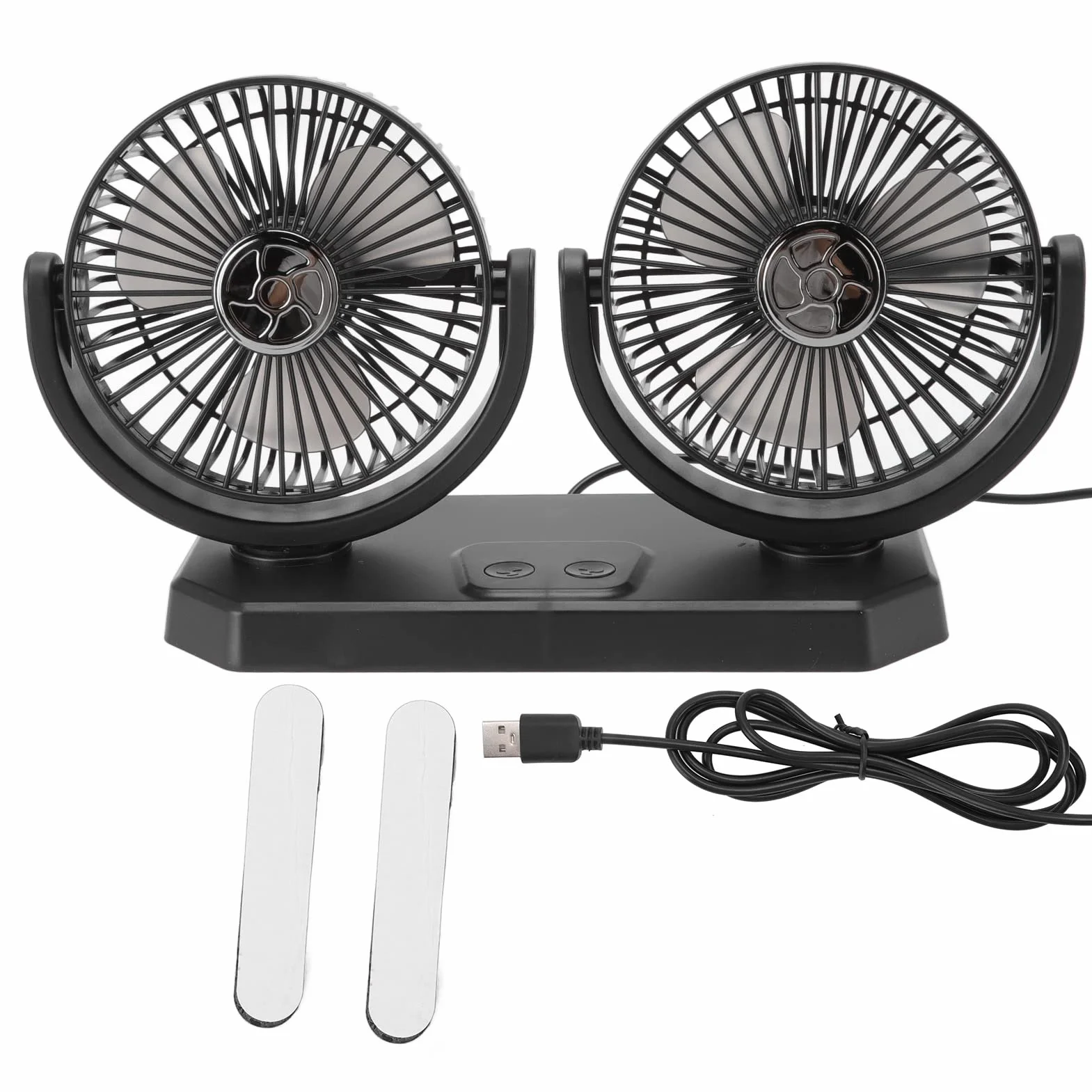 Wentylator Samochodowy 12V, Wentylator Samochodowy USB z Podwójną Głowicą, Przenośny Wentylator z Podwójną Głowicą do Samochodu, Ciężarówki, Furgonetki, SUV-a, Kampera, łodzi, Domu