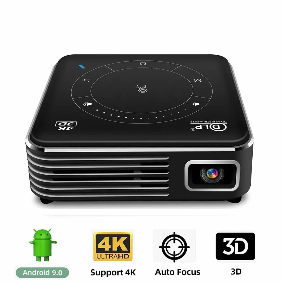Mini projektor 2000 lumenów LED przenośny HD 1080P 4K z WiFi i Bluetooth - bezprzewodowe lustro 4000 mAh bateria wideo do inteligentnego telefonu (czarny 4 GB)