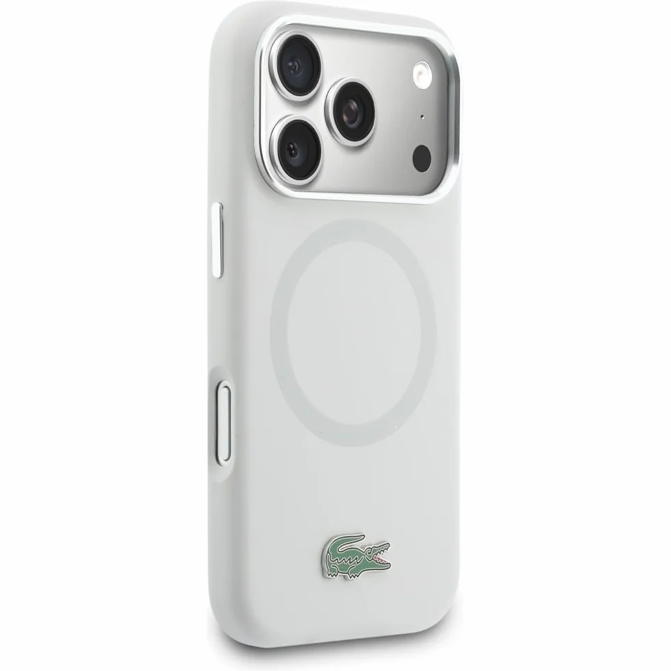 CG MOBILE Lacoste HC silikonowe metalowe logo kompatybilne z MagSafe etui do iPhone 17 Pro (szare)
