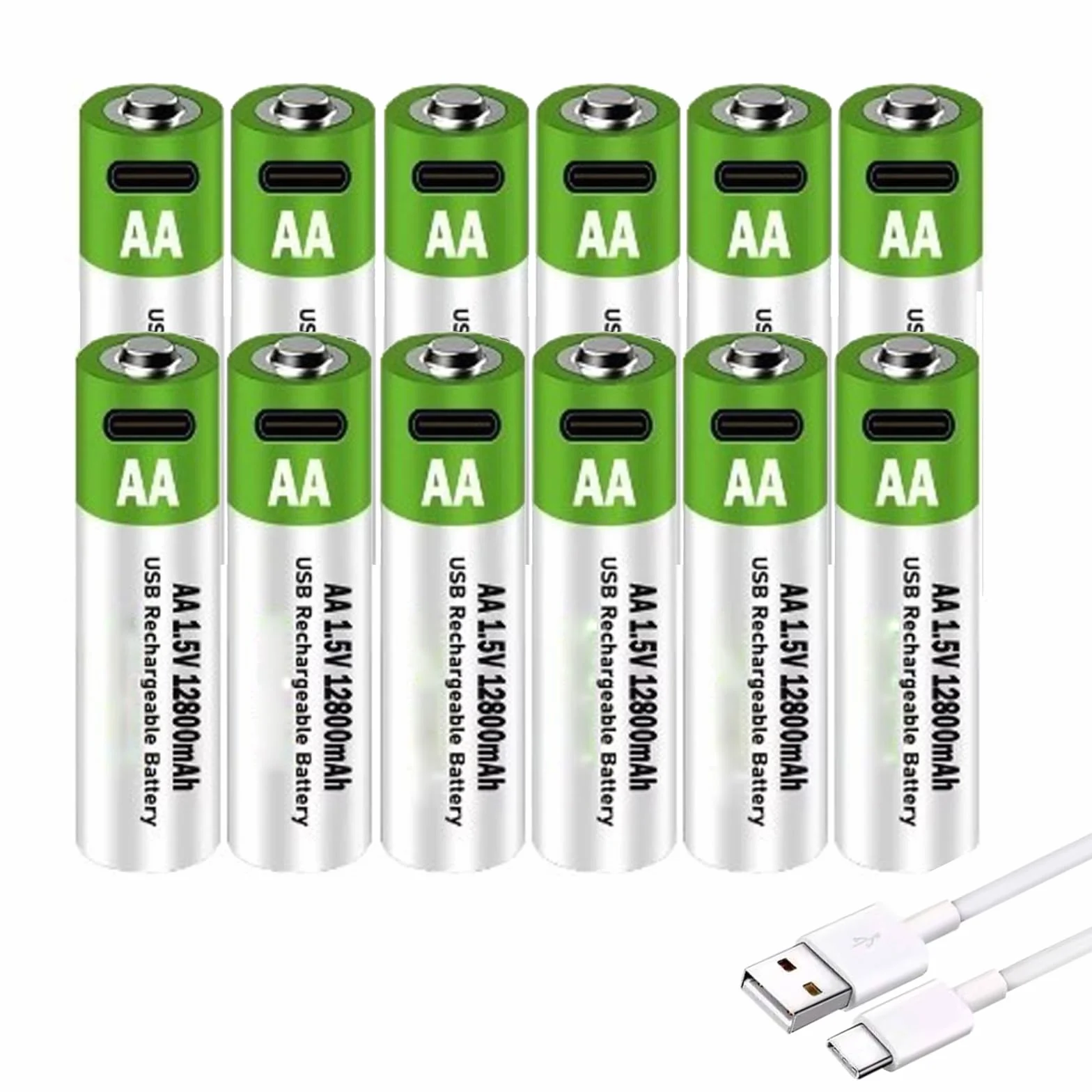 Akumulatory litowe AA, ładowalne 1,5 V, 12800 mAh, 2-godzinne szybkie ładowanie, podwójny akumulator litowo-jonowy, USB, stałe wyjście, kabel