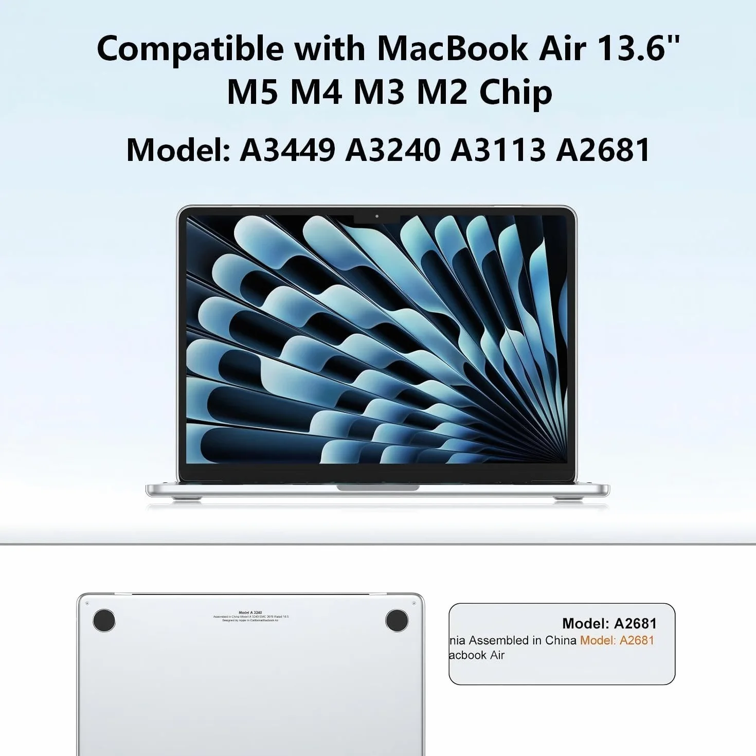 Etui Kompatybilne z MacBook Air 13.6 M4 M3 M2 2025 2024 2022 A3240 A3113 A2681, Plastikowa Obudowa Ochronna i Ultracienka Osłona Klawiatury TPU w Wersji EU, Przezroczysty