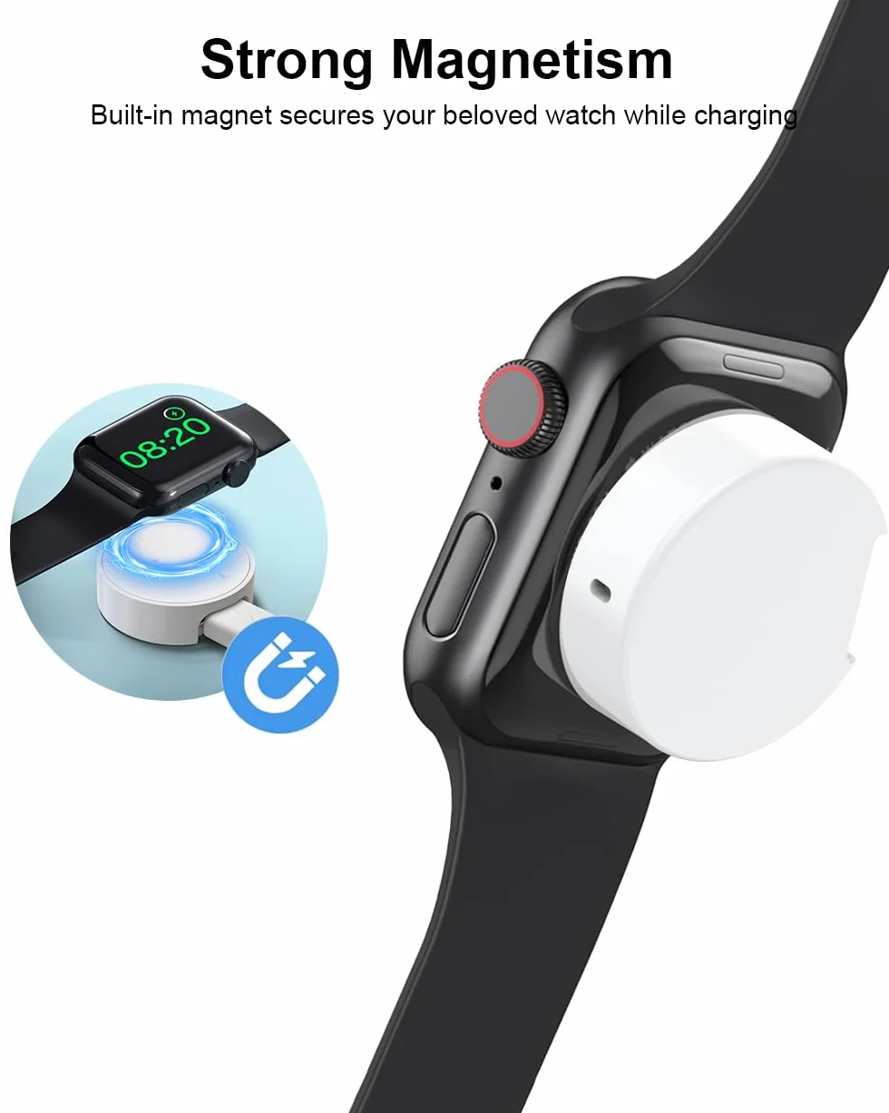 Ładowarka magnetyczna bezprzewodowa Apple Watch USB C 5 W szybkie ładowanie iWatch Series Ultra 3/11/10/9/8/7/6/SE3/SE2/5/4/3/2 biała z kablem