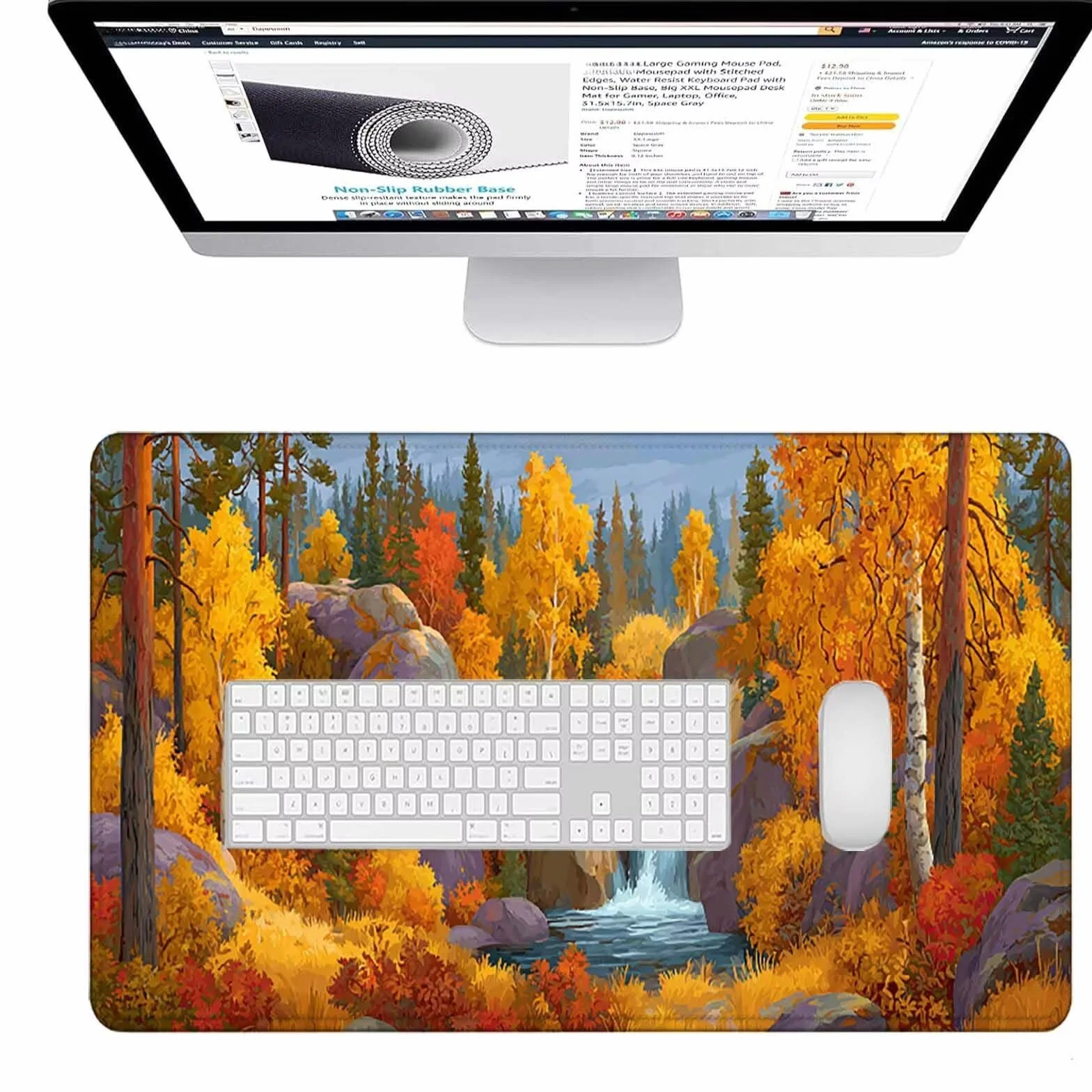 Żółta podkładka pod mysz 1500 x 800 x 3 mm duża podkładka pod mysz XXL Jesień pod biurko dla graczy, szyte krawędzie, antypoślizgowa gumowa podkładka pod mysz do komputera, komputera, dekoracji domu l