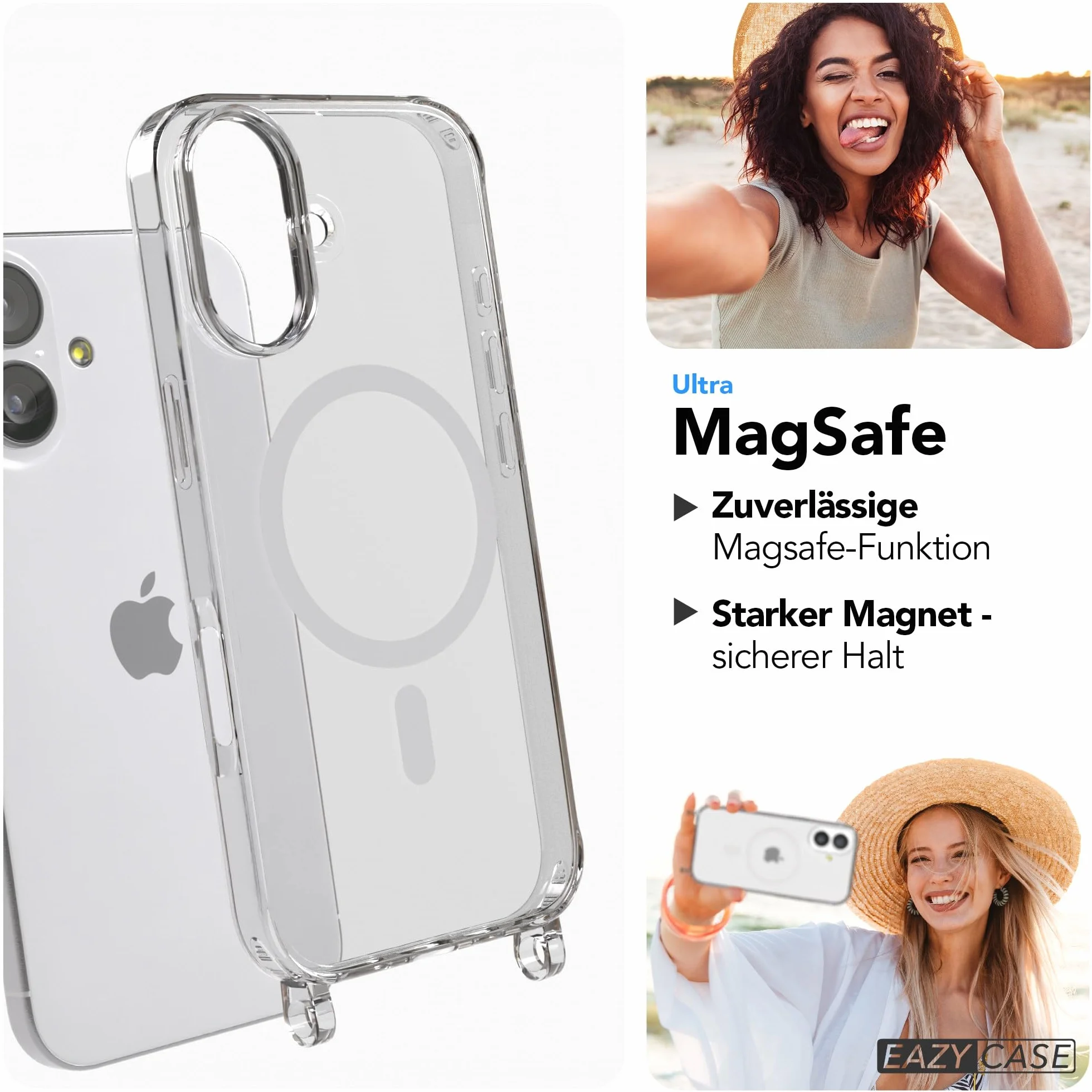 EAZY CASE Łańcuszek na telefon komórkowy – regulowany pasek do torebki kompatybilny z iPhone 17, pasek na ramię, sznurek do telefonu komórkowego z silikonowym etui, kompatybilny z Qi Charging, torba