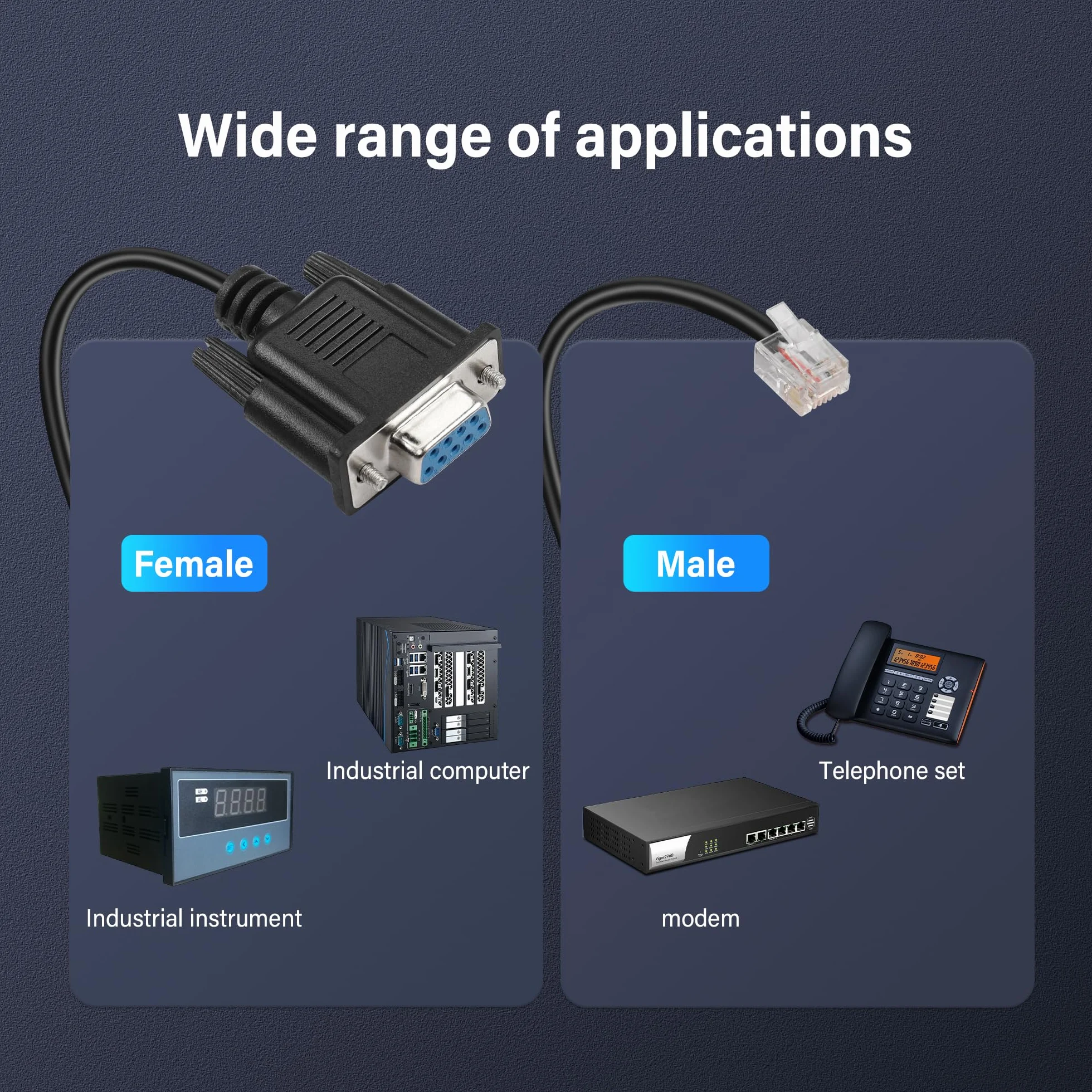 GINTOOYUN DB9 do RJ11 DB9-pinowy żeński kabel męski na RJ11/RJ12 6P6C kryształ telefon wtyczka RS232 Adapter do debugowania kabla do APC, UPS, telefonu, sterowania przemysłowego komputera itp. (5,9FT