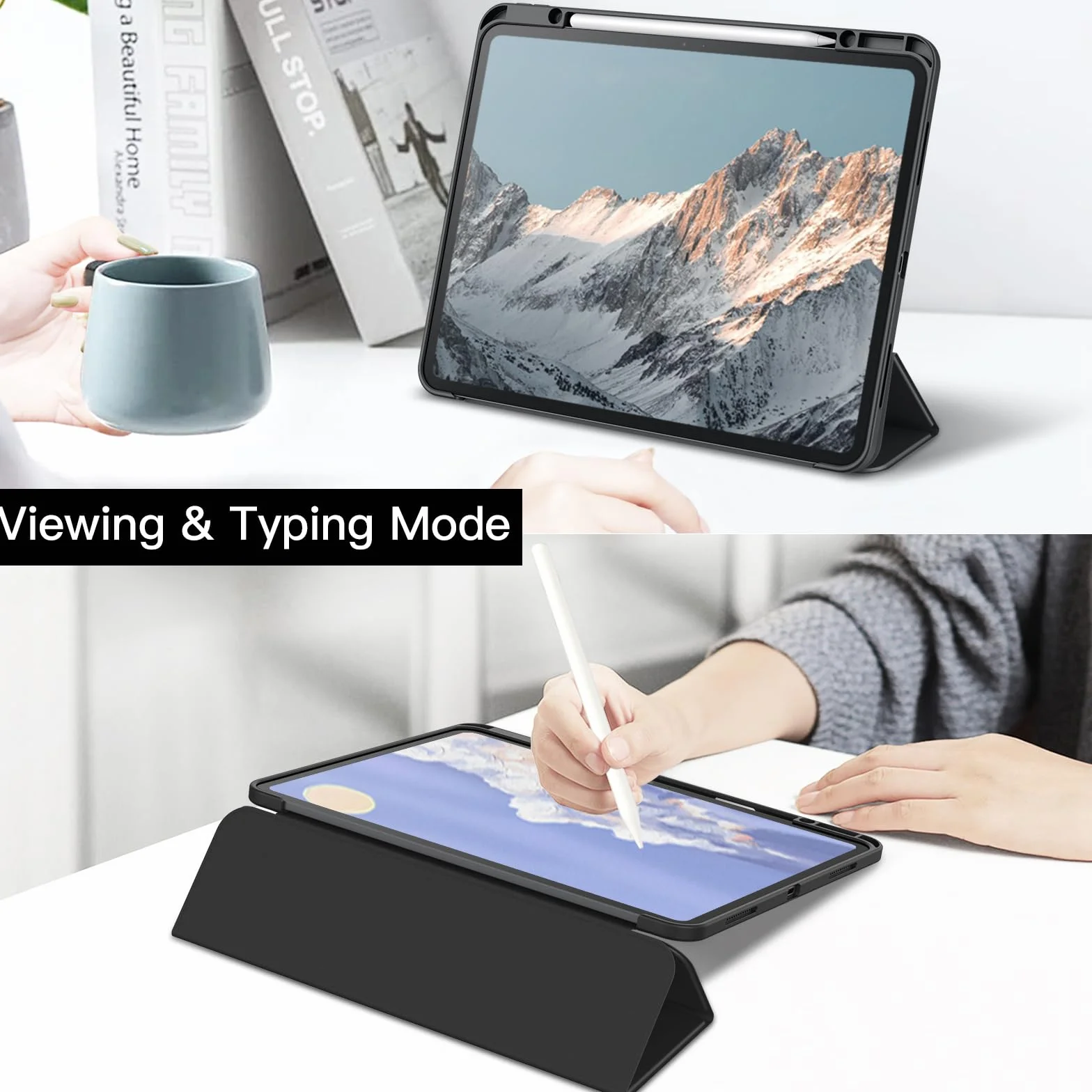 JETech Etui dla iPad Pro 13 Cala M5/M4 (2025/2024) z Pencil Uchwyt, Przejaśniać Przezroczyste Tylna Skorupa Smukłą Podstawkę Odporny na Wstrząsy Osłoną Tabletu (Czarny)