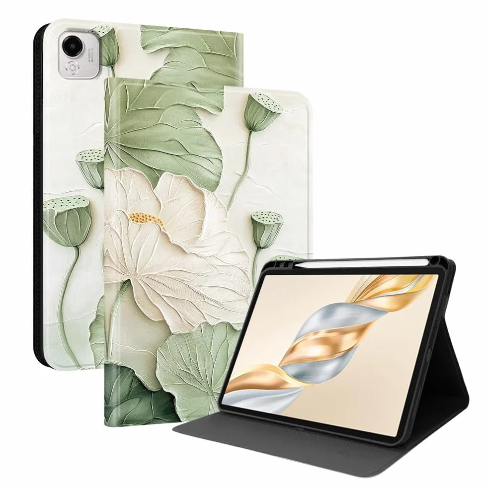 Kompatybilny z Honor Pad X9 11,5 cala ELNL09 2023 (wzór: Charm Lotos) Etui premium ze skórzaną klapką ze wzorem