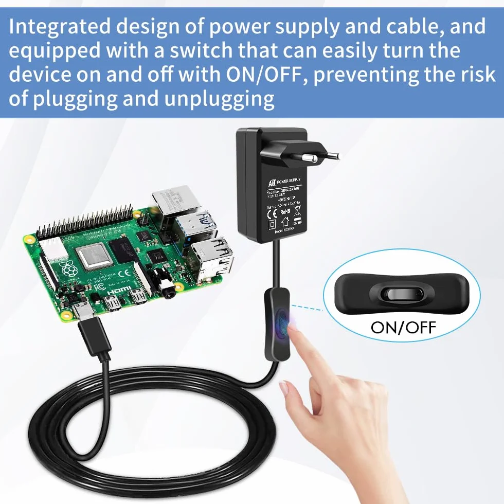 GeeekPi Zasilacz USB C 5V 4A 20W z włącznikiem do Raspberry Pi 4 Model B 8GB/4GB/2GB/1GB, adapter micro USB do Pi 3B+/3B