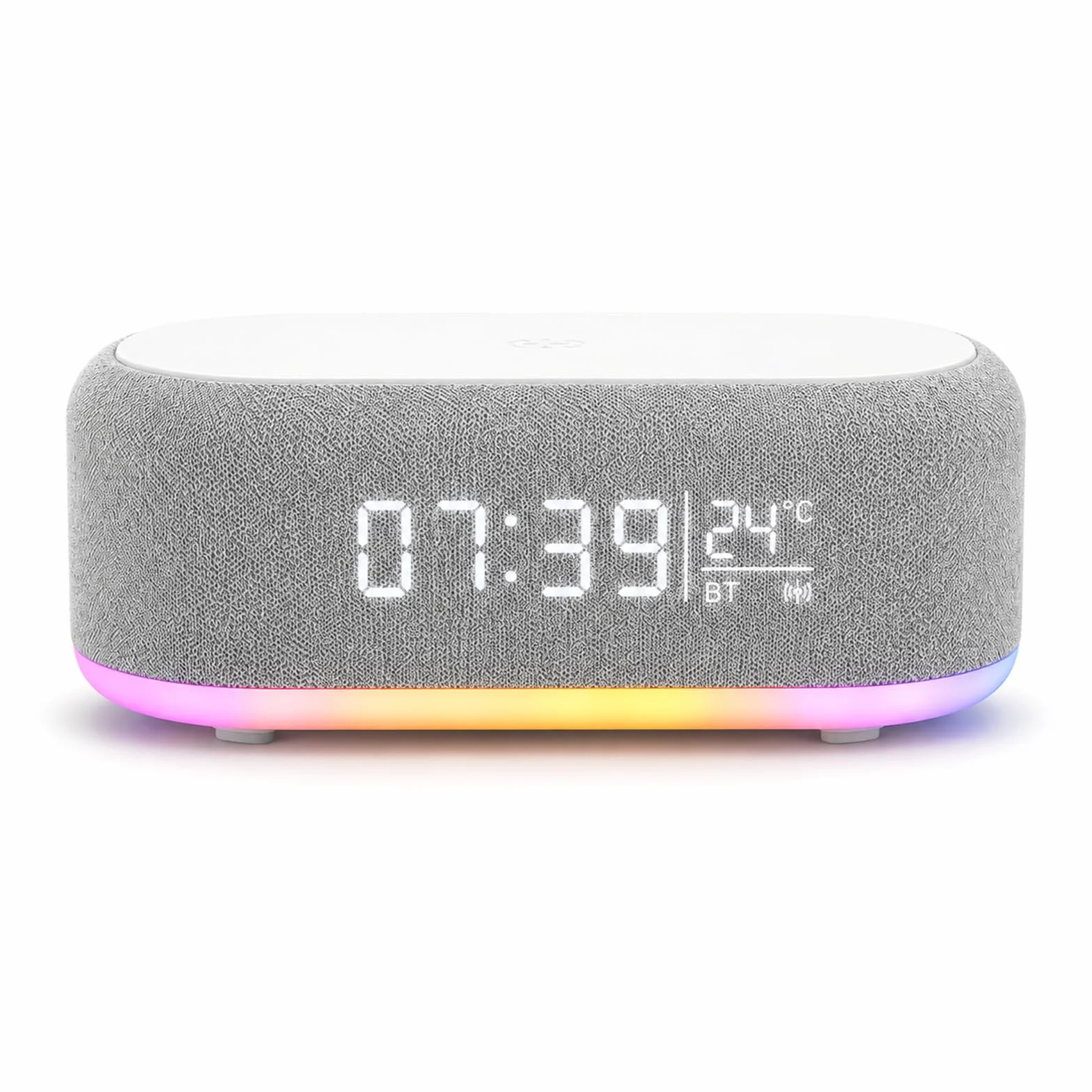 BYZESTY Radiobudzik Bluetooth z ładowaniem bezprzewodowym 15W, budzik radiowy cyfrowy, budzik audio Bluetooth cyfrowy 6 w 1 z światłem nocnym i zegarem, ładowarka USB do nocnego stoliku i biurka