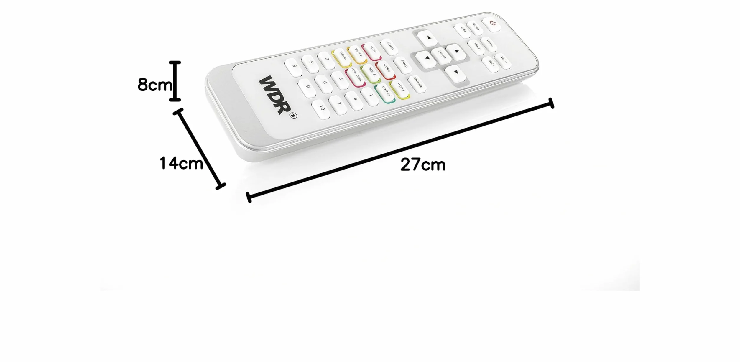 Radio WDR – 8 przycisków pamięci do nadajnika WDR – pilot zdalnego sterowania – Bluetooth – wejście na słuchawki – kolorowy wyświetlacz – dźwięk stereo – AUX-In – srebrny – radio cyfrowe