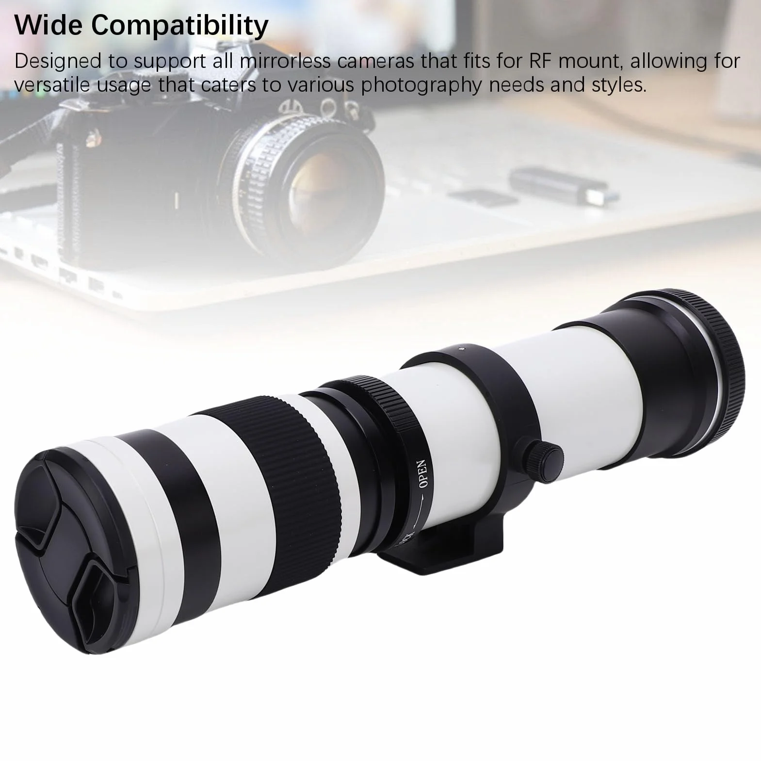 Cuifati Teobiektyw do Aparatu Montażowego RF z Zakresem Przysłony F8.3 do F16 i Zakresem Ogniskowym od 420 Mm do 800 Mm (ręczne ostrzeżenie). (WHITE)