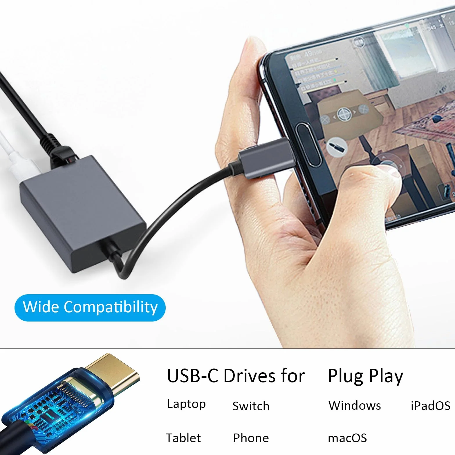 Adapter USB C na Ethernet 1000 Mbps 100 W do Chromecast, MacBook Pro, Air