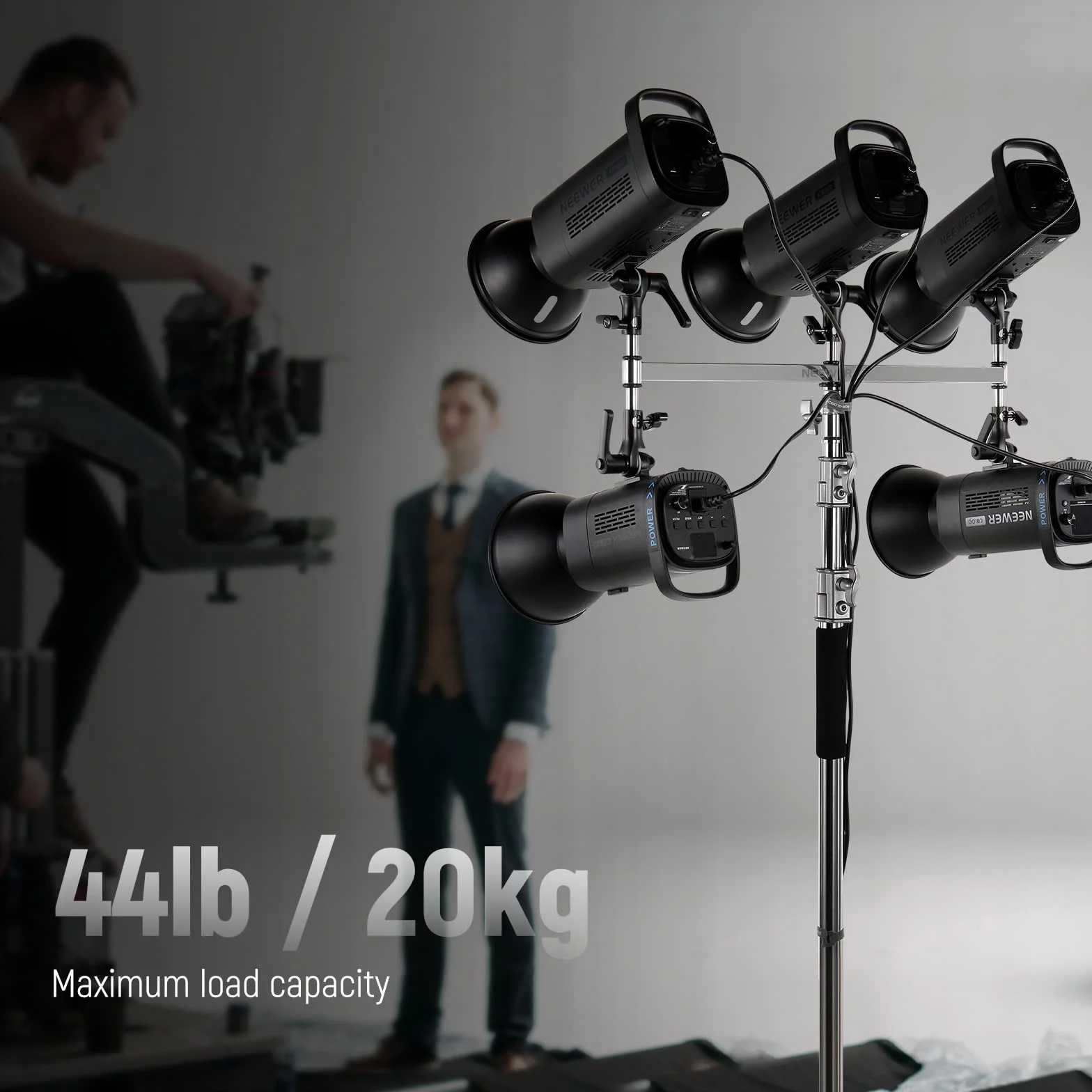 NEEWER Potrójne ramię strzałki Adapter do oświetlenia stojaka C z 5 pinami 5/8" do oświetlenia wideo/błysku, 1 piny 1-1/8", kołek 16 mm/odbiornik 28 mm junior, stal nierdzewna, UA005
