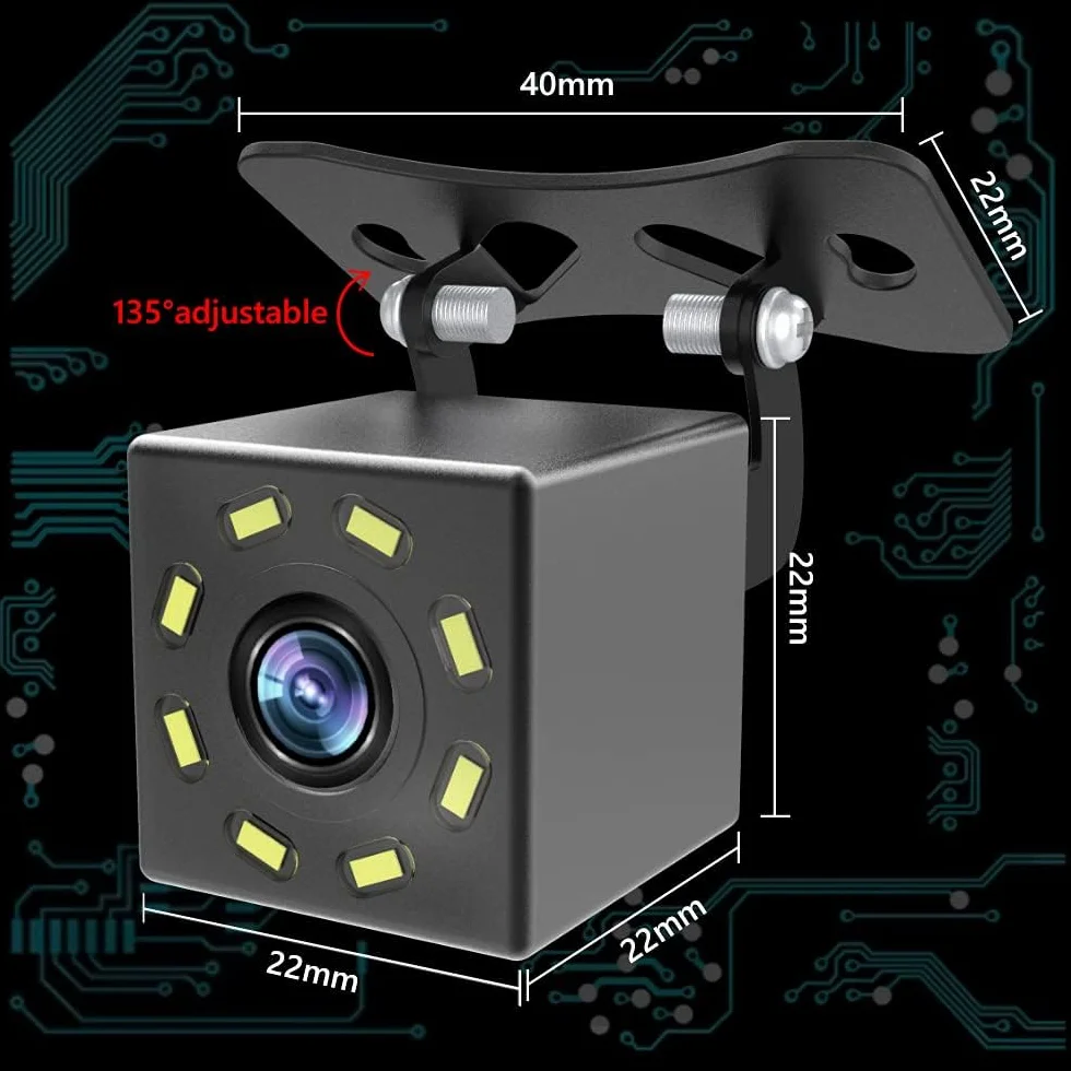CUQI Kamera cofania, kamera tylna do samochodu z Ultra HD 8 diodami LED z nocną wizją, kąt widzenia 170°, wodoodporna, 12V, uniwersalna do samochodów osobowych/ciężarówek/SUV-ów/kamperów/pickupów