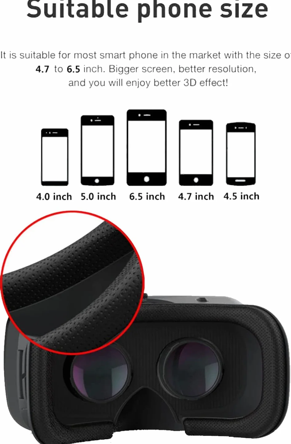 NK Smartphone 3D VR Glasses - Smartphone Virtual Reality Smart Glasses 4.7" - 6.53", kąt widzenia 90-100 stopni, obrót o 360°, regulowana soczewka i regulacja źrenicy - czarne
