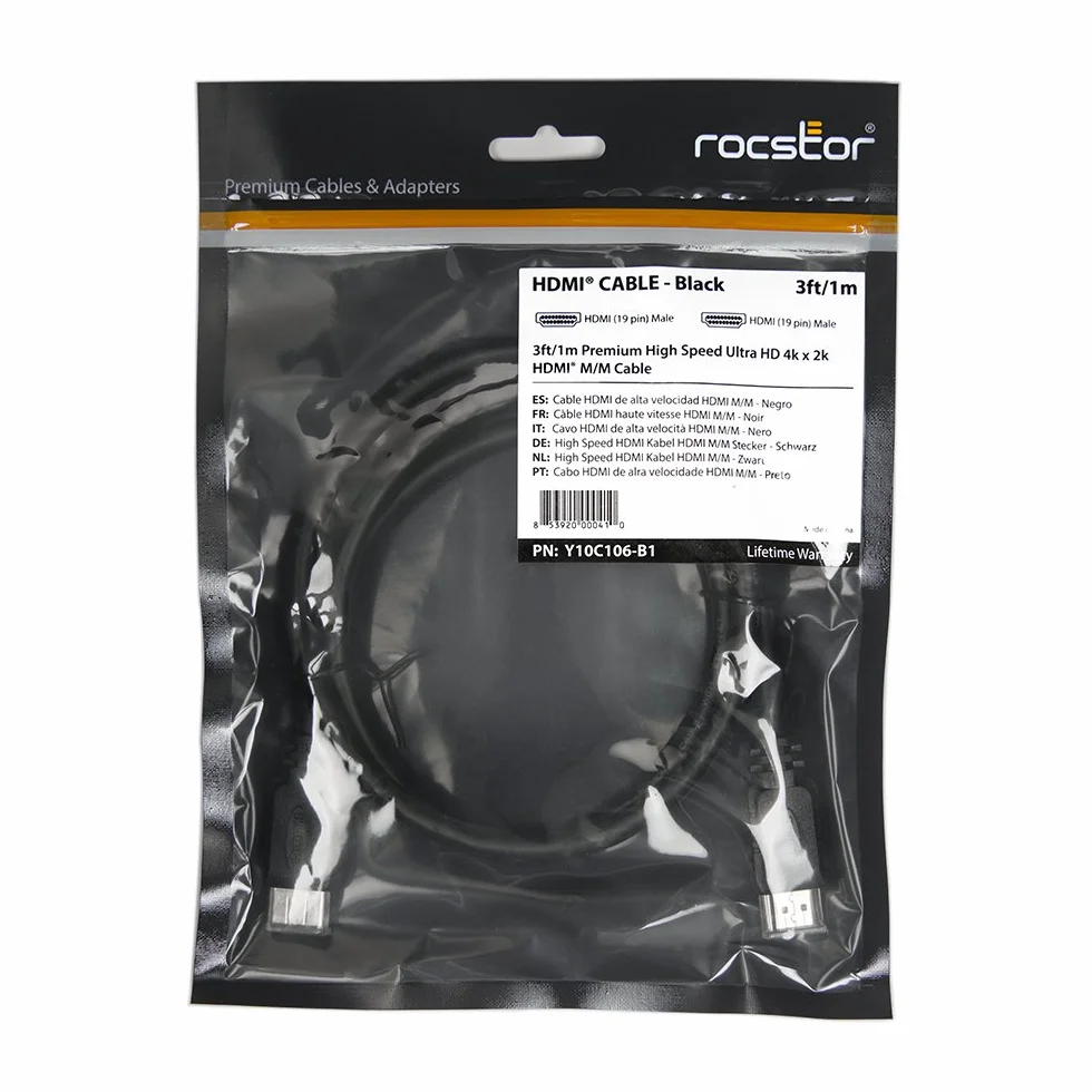 Rocstor Wysokiej jakości kabel HDMI o wysokiej prędkości z Ethernet (Y10C106-B1)