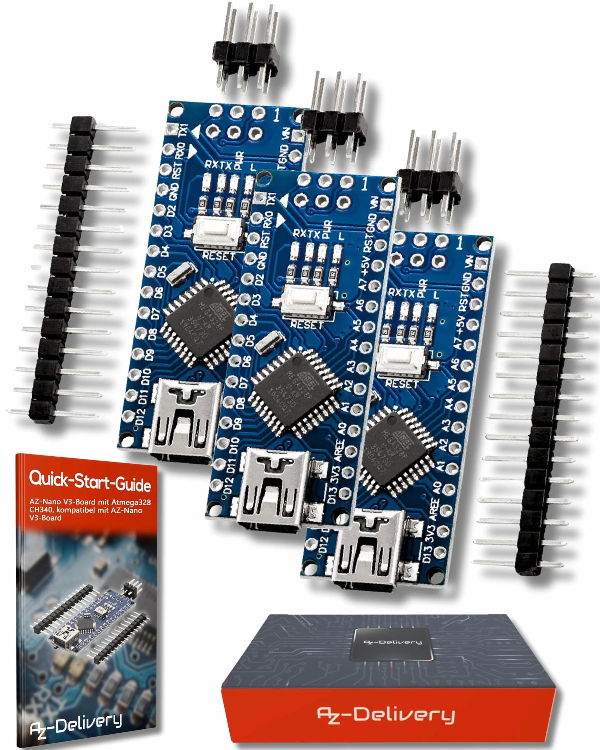 AZDelivery 3 x AZ-Nano V3-Board z Atmega328 CH340 kompatybilne z AZ-Nano V3-Board w tym E-Book!