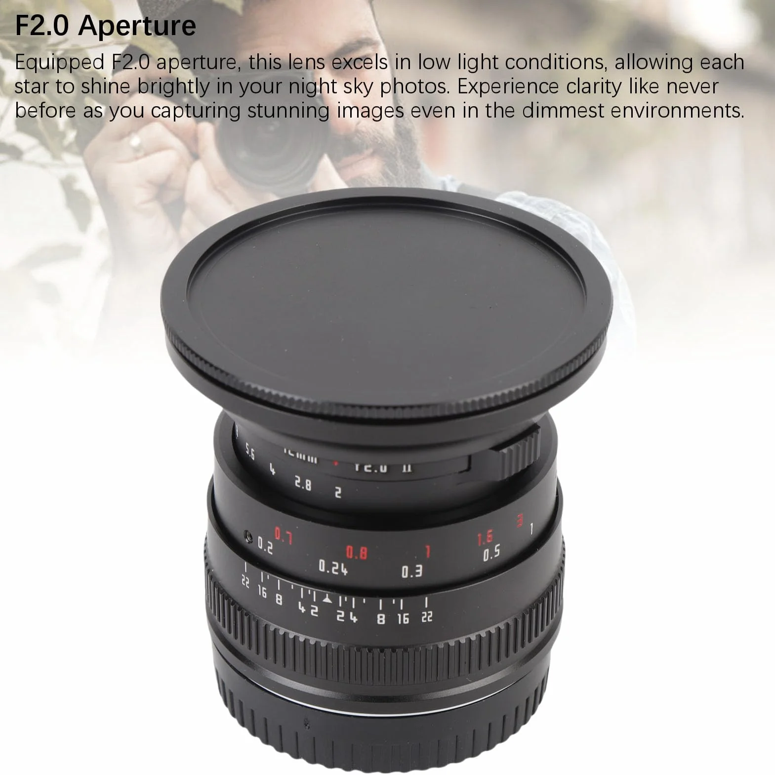 Ausla Obiektyw Stałoogniskowy 12 Mm F2.0 z Ręcznym Ustawianiem Ostrości, Stop Aluminium, Konstrukcja Szerokokątna, Wyjątkowe Możliwości Przy Słabym Oświetleniu, Idealny do Portretów i Fotografii