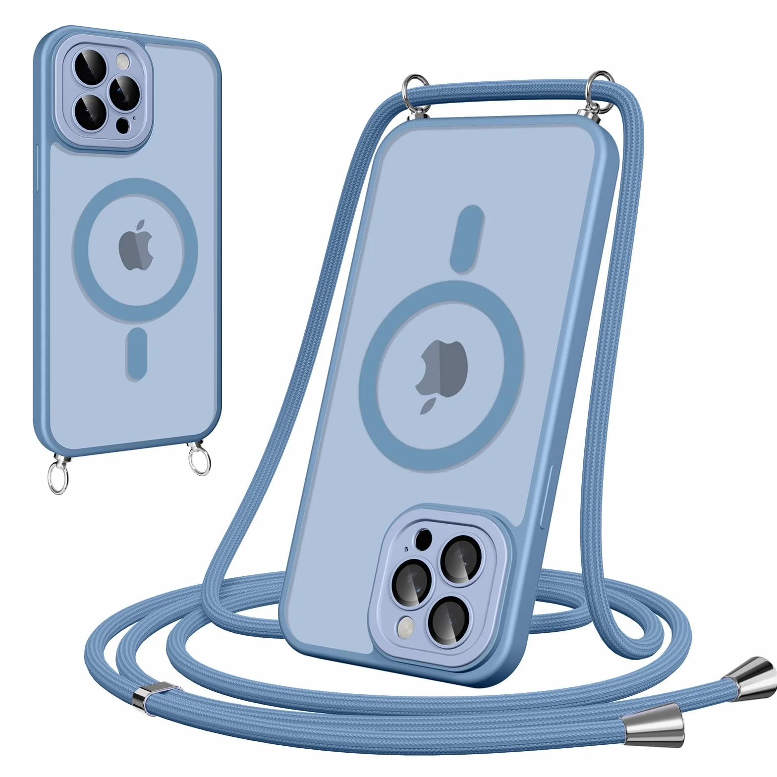 Pnakqil Magnetyczny pasek na telefon komórkowy z paskiem do iPhone 15 Pro Max, etui na telefon komórkowy, półprzezroczyste, z ochroną aparatu, regulowany i zdejmowany łańcuszek, osłona magnetyczna