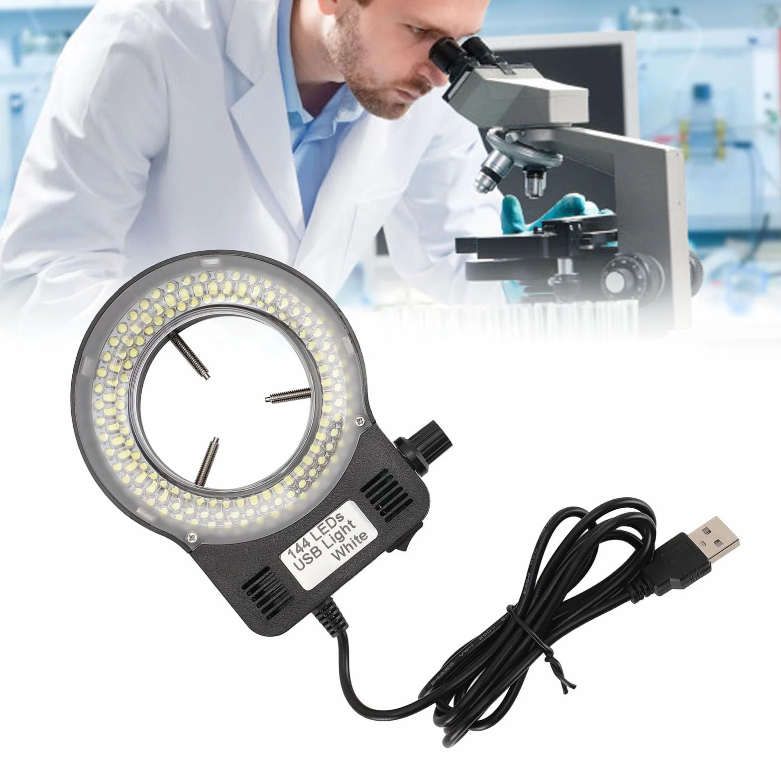 Jasna Lampa Mikroskopowa LED, Regulowana jasność, Długi Kabel USB, Kompatybilna średnica Obiektywu, Wszechstronne Zastosowanie, z przezroczystą osłoną, do Różnych Mikroskopów
