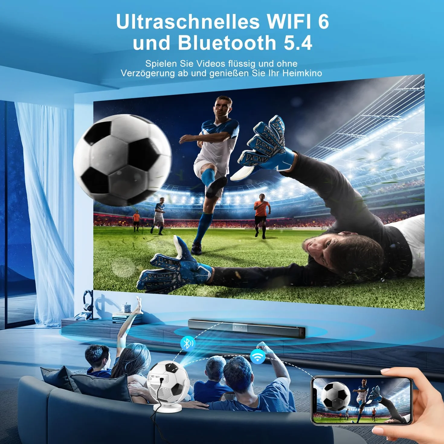 Mini projektor obsługuje 4K 2026, inteligentny projektor z systemem Android 14.0, przenośny projektor z WiFi 6 i Bluetooth 5.4, przenośny, mały projektor do kina domowego, obrót o 180°, biały