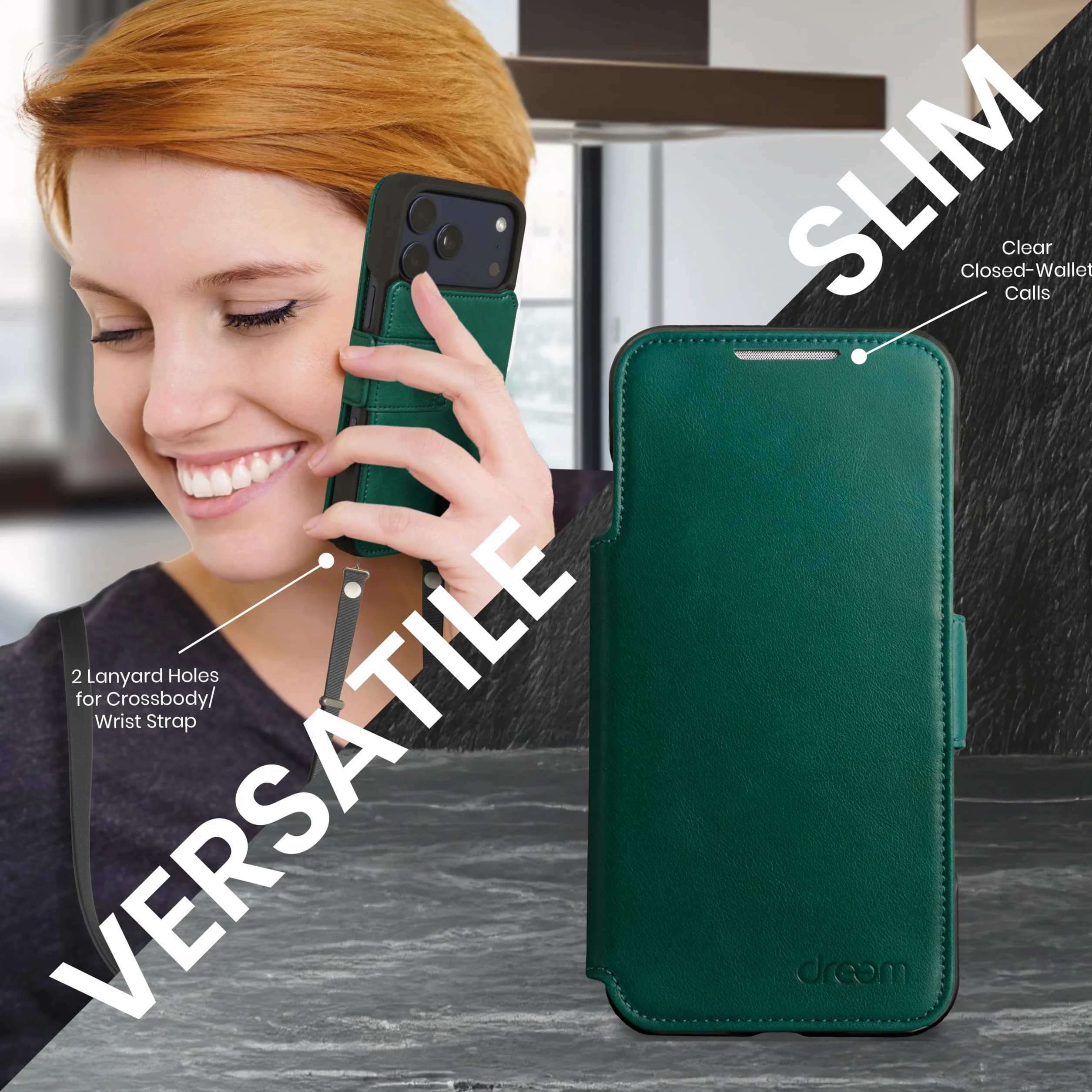 Dreem Skórzane etui do iPhone 17 Pro Max – rewolucyjny stojak i kieszeń na karty, zdejmowane etui magnetyczne, MagSafe-Ready, blokada RFID, etui portfelowe z prawdziwej skóry [Fibonacci: Dark Green]