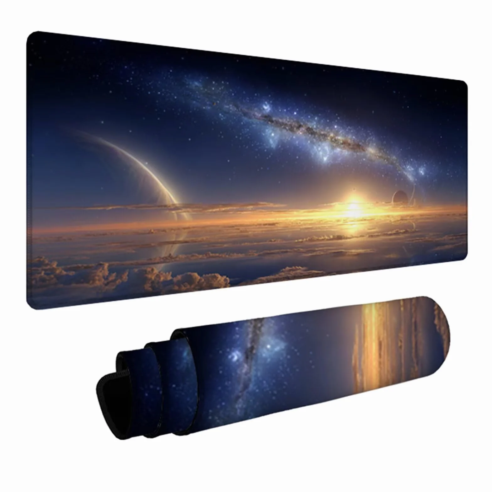 Podkładka na biurko dla graczy, gwiaździste niebo, planeta, podkładka pod mysz XXL, 1200 x 600 x 3 mm, podkładka pod mysz ze zszytymi krawędziami, akcesoria do gier, mata na biurko z antypoślizgową