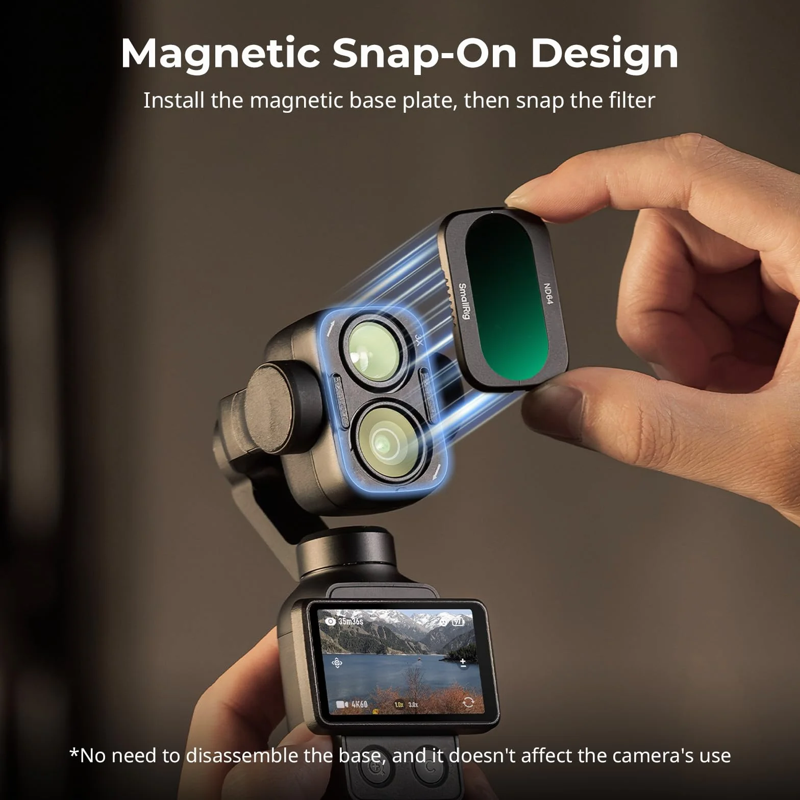 SMALLRIG ND16 ND64 ND256 CPL filtr do DJI Osmo Pocket 4P, zestaw filtrów dzielonych do akcesoriów Pocket 4 Pro z podstawą magnetyczną, obsługuje 2 filtry, wielowarstwowe szkło optyczne HD - 6476