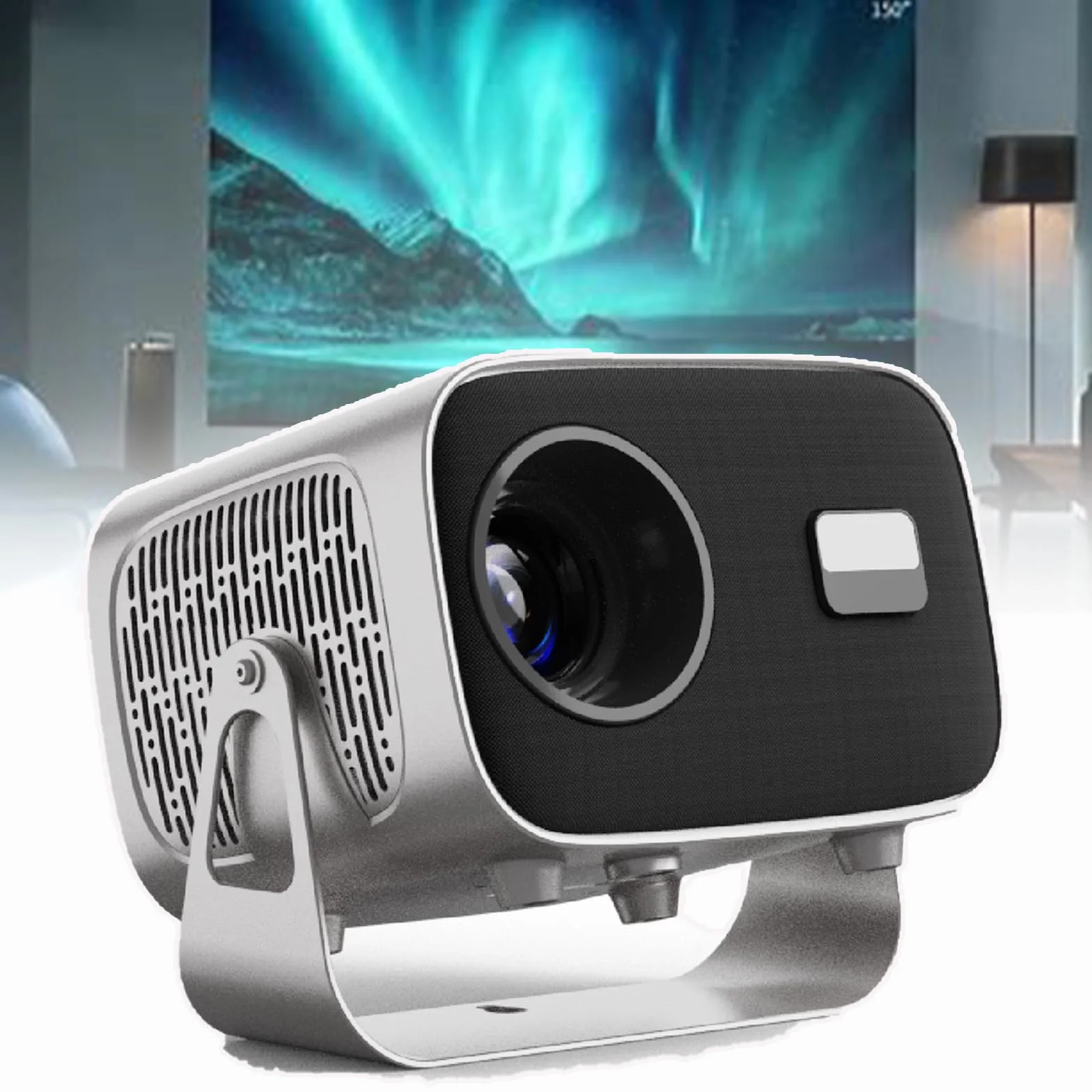 Projektor Bluetooth Wi-Fi 5G, Obsługa 4K, Podwójne Wi-Fi/bezprzewodowe Dublowanie/obrót O 360°, 4000 Lumenów (150ANSI) Pionowa Korekcja Trapezowa ±30°, Wbudowany Głośnik 5W,Metallic