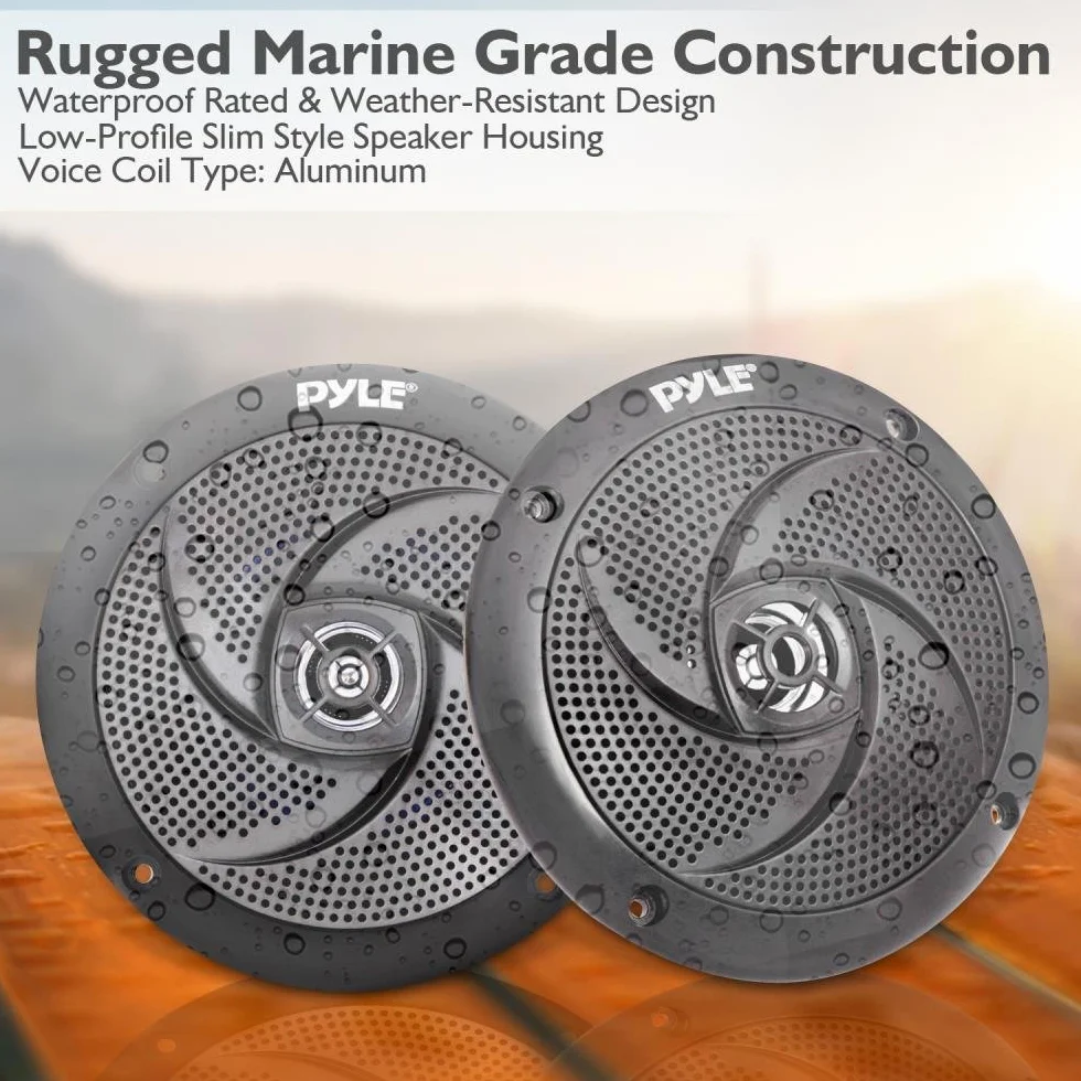 Pyle Marine Speakers 6.5 Inch - 2 Way Waterproof and Weather Resistant Outdoor Audio Stereo Sound System with 240 Watt Power and Low Profile Slim Style - 1 Pair (Black)