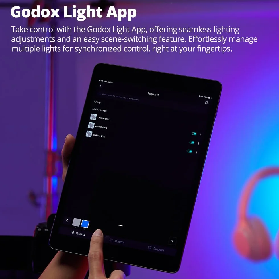 Godox Litemons LP600R RGB LED panel świetlny ze sterowaniem aplikacją, 60 W, oświetlenie studyjne z drzwiami stodoły, 1800-10000 K, 14 trybów FX, obracany o 360°, CRI 96+ TLCI 96+, (Godox LP600R)