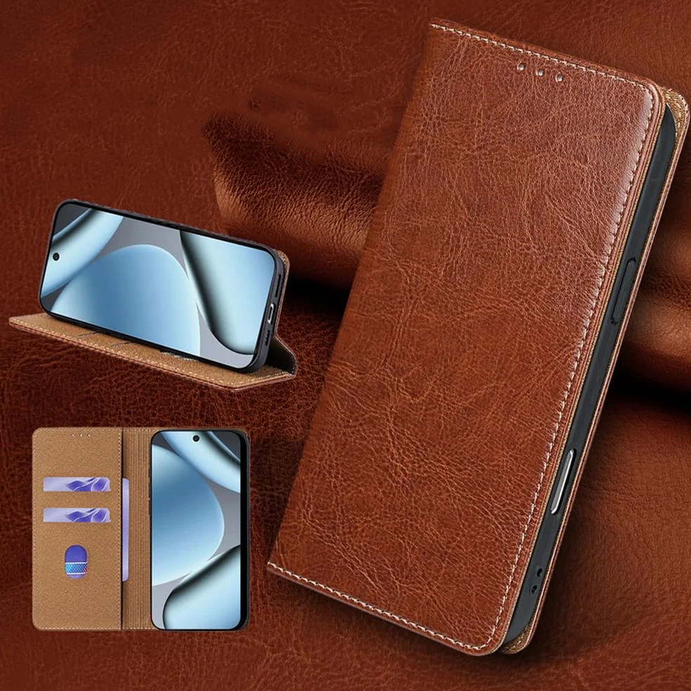 Etui z prawdziwej skóry do Google Pixel 10 Pro/10 PRO XL/10, magnetyczne etui z klapką w stylu vintage biznesowe etui na telefon komórkowy, szary, 10
