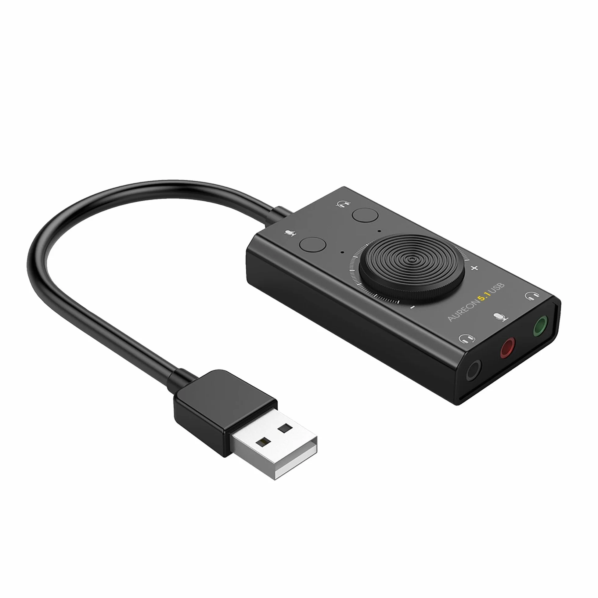 TerraTec AUREON 5.1 USB zewnętrzna karta dźwiękowa 2 w 1, USB Stereo Sound Card adapter z regulacją głośności i kontrolą głośności, Plug & Play do komputera, notebooka, tabletu, MacBooka