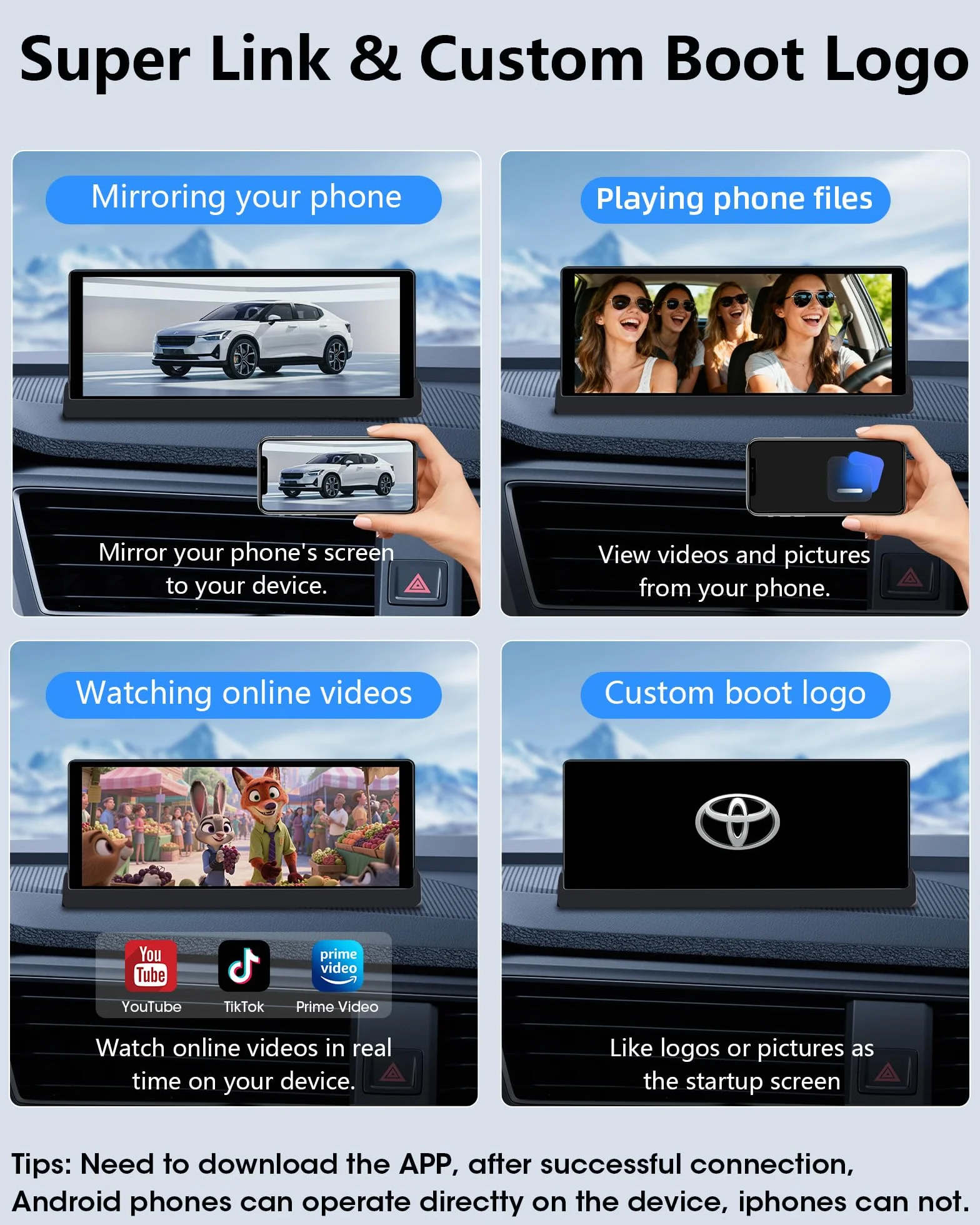【Ograniczony czas】Ekran do odtwarzania samochodu Apple z ekskluzywnym uchwytem, 25.6 cm, bezprzewodowy CarPlay Android Auto, ekran CarPlay do tabletu samochodowego z nawigacją GPS Siri G-oogle