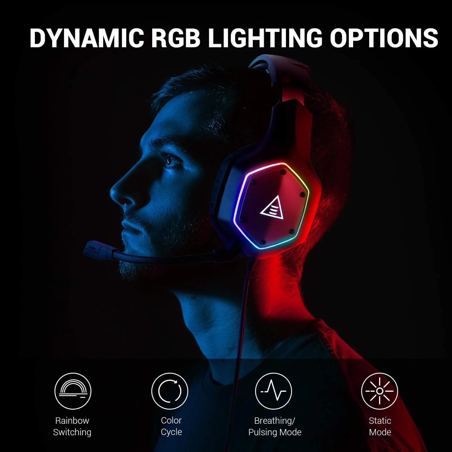 EKSA E1000V2 zestaw słuchawkowy gamingowy, interfejs USB typu C i USB-A, zestaw słuchawkowy z mikrofonem, dźwięk przestrzenny 7.1 i światło RGB, słuchawki gamingowe do PC/PS4/PS5/Mac