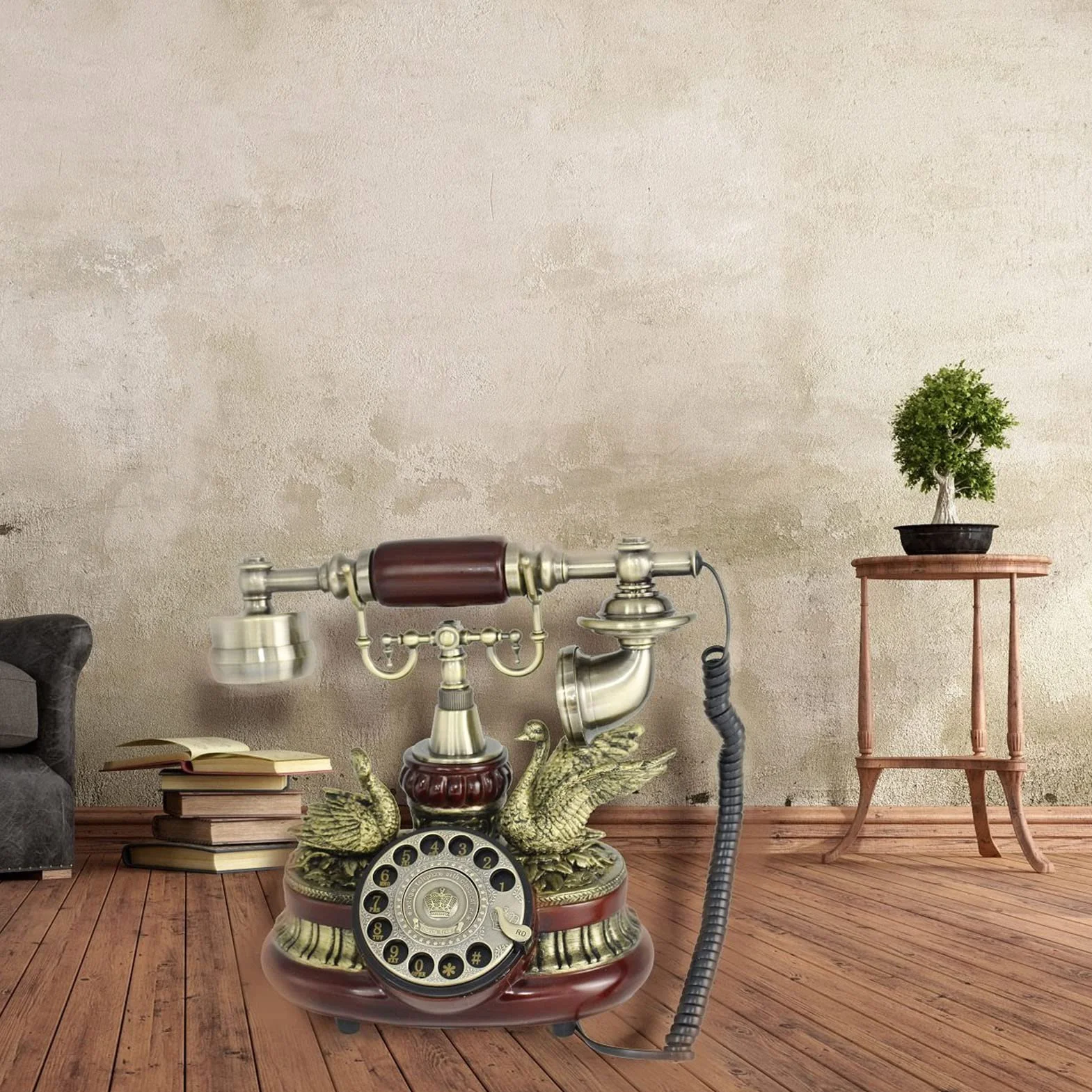 Telefon vintage, telefon retro z tarczą obrotową, zabytkowy stacjonarny, klasyczny przewodowy, do użytku domowego