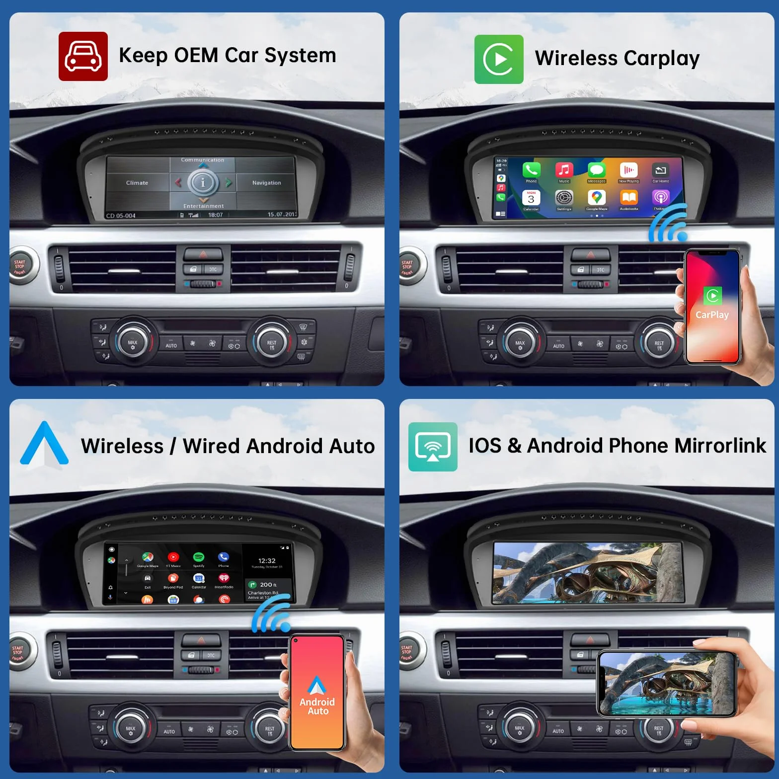 Road Top 8,9 cala Radio samochodowe, CarPlay/Android Auto/Mirrorlink/GPS do BMW serii 3/5 z systemem CCC E60 E61 E90 E91 E92 (2005-2010 rok), samochodowy odbiornik radiowy z ekranem dotykowym