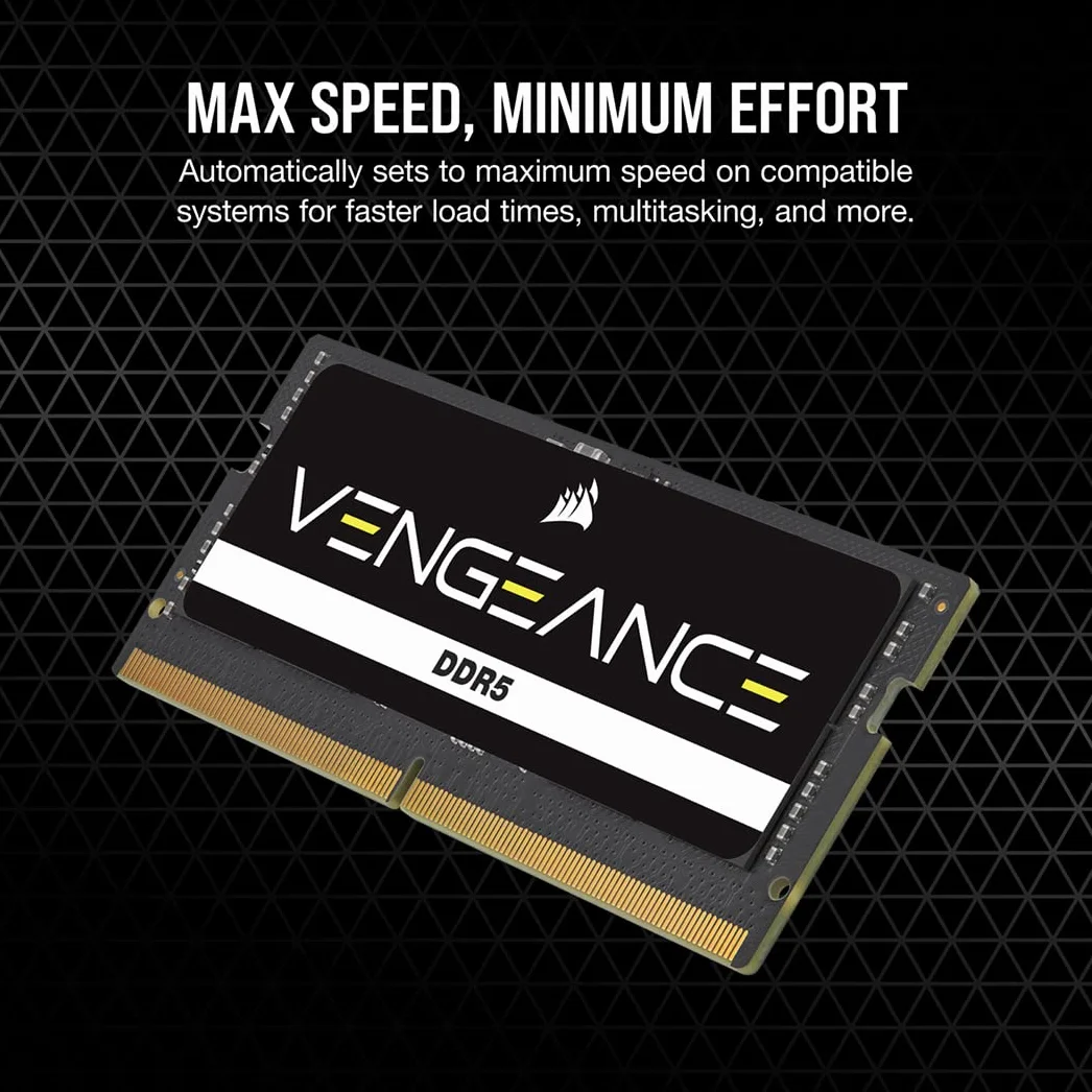 CORSAIR VENGEANCE SODIMM DDR5 RAM 8GB (1x8GB) do 4800MHz C40 1.1v Intel XMP iCUE Kompatybilna Pamięć Komputera – Czarny (CMSX8GX5M1A4800C40)