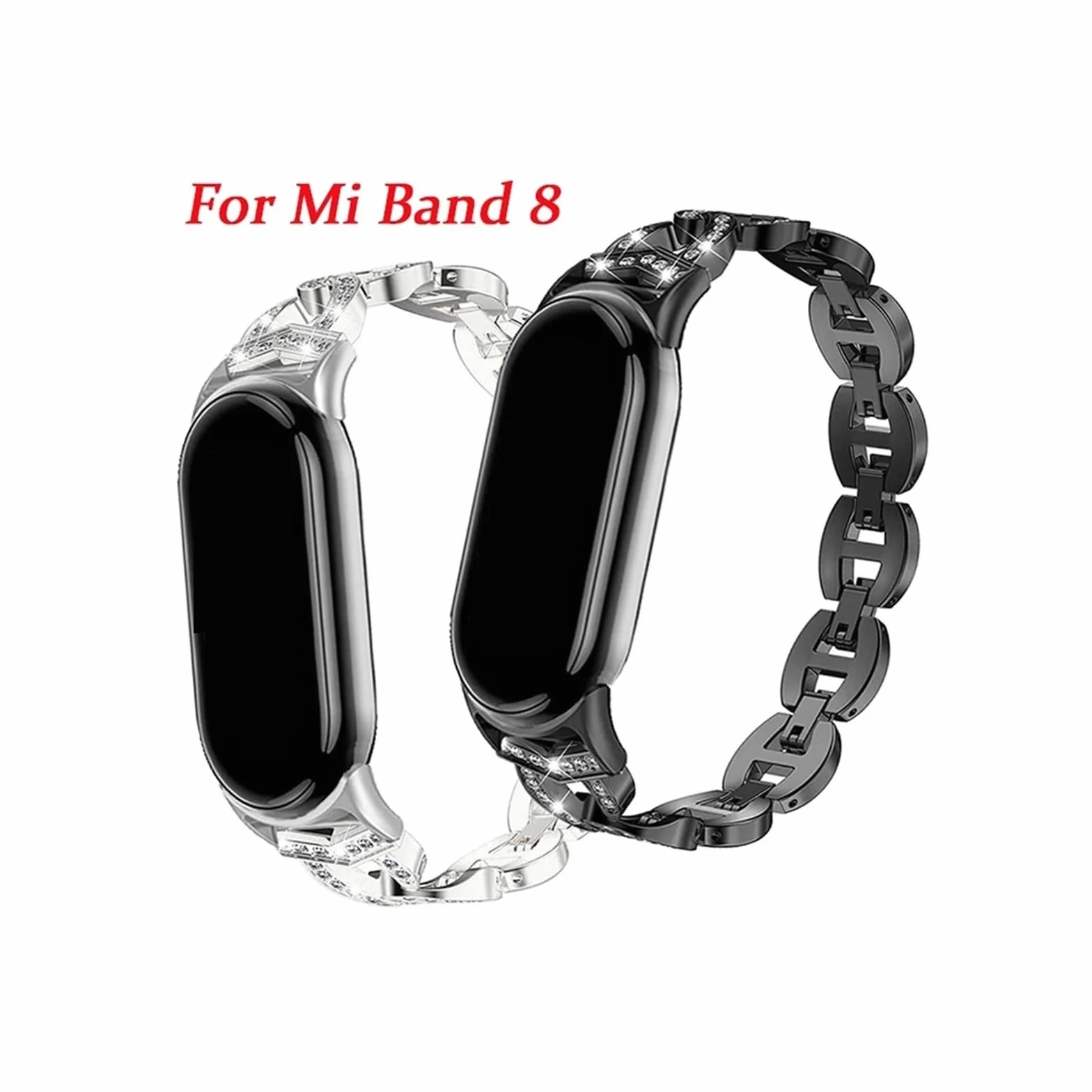 Metal Diamond Strap Fit For Mi Band 8 Watch Band Fit For Xiaomi Mi Band 8 NFC Smartband Accessories Wristband Fit For Miband 8 Bracelets (Material : Black, Size : For Mi Band 8 NFC)