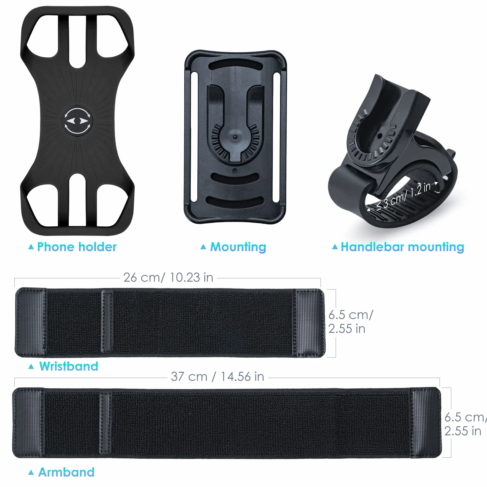 Cikyner Opaska do biegania 3 w 1 Uchwyt na telefon 360° Obrotowa dla 4,5-7'' iPhone Huawei