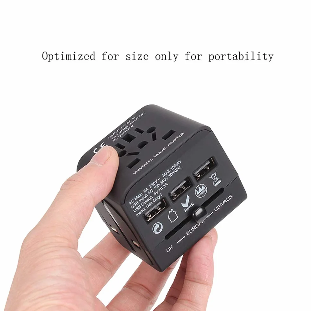 Światowy adapter, 3 Usb. Portsy, adapter uniwersalny, uniwersalny adapter podróży dla Europy, Wielka Brytania, Chiny, Australia, 224 kraje (Color : A, Rozmiar : 5.1 * 6.1 * 5.7cm)