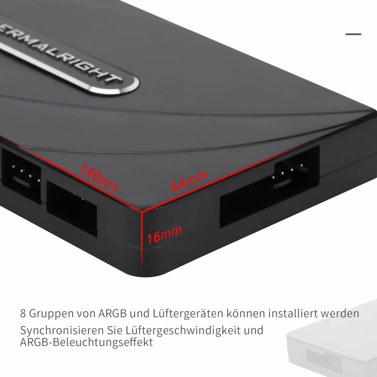 TR i ARGB HUB × 8, kontroler / PWM wykorzystuje zasilanie SATA, obsługuje 8 grup wentylatorów, wentylatorów PC i kontrolera wentylatora ARGB, kabel SATA nie wchodzi w zakres dostawy