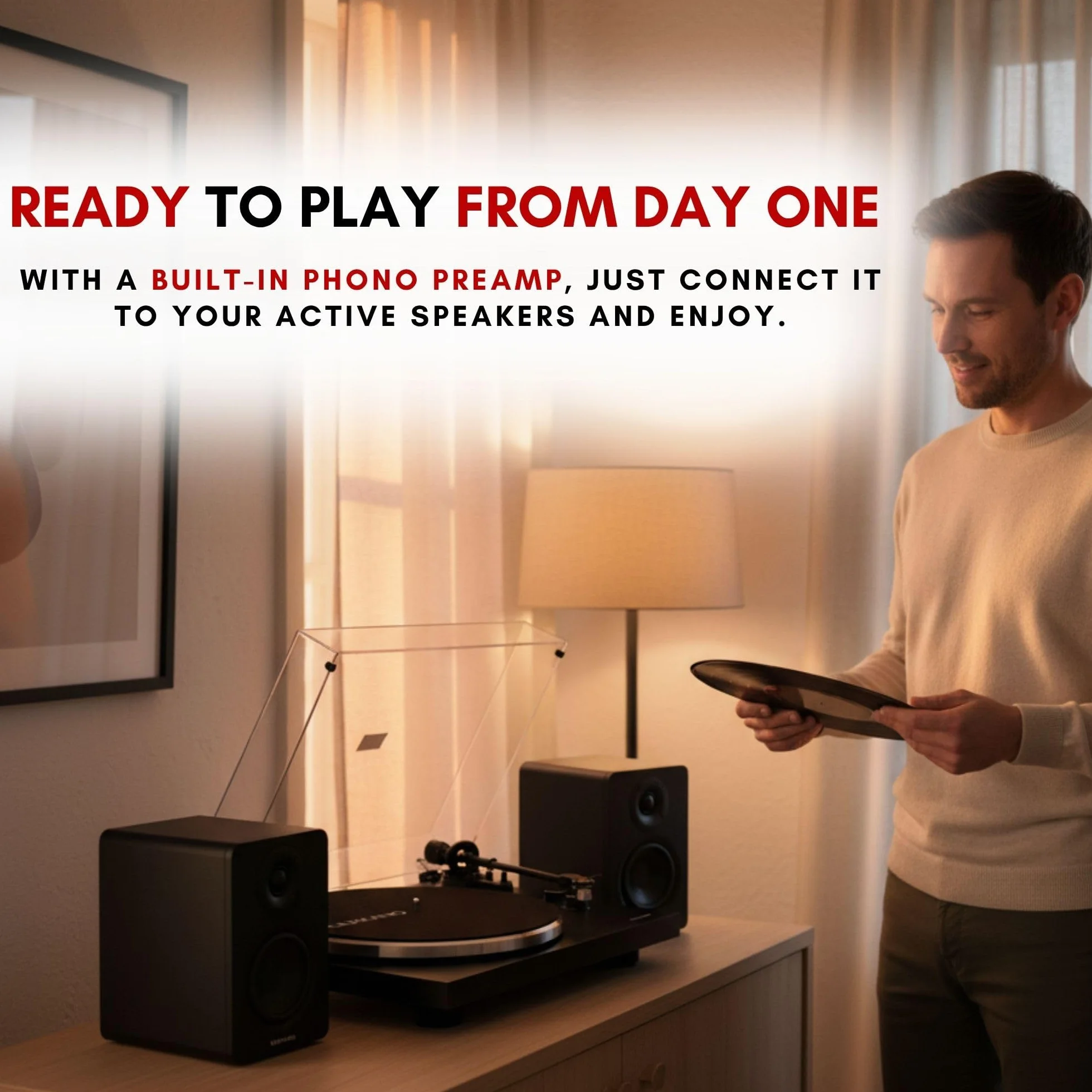 VULKKANO TD10 Gramofon z precyzyjnym ramieniem, zintegrowanym korektorem Phono/Line i eleganckim designem, kompatybilny z 33 i 45-obrotowymi winylami