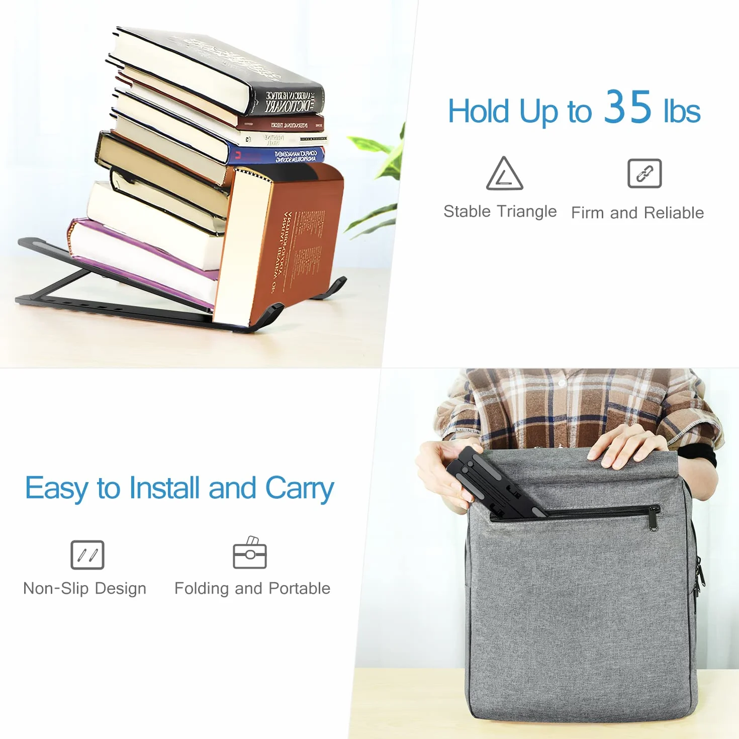 Ivoler Regulowany uchwyt na laptopa – aluminiowy ergonomiczny składany przenośny uchwyt na tablet stojak na biurko do MacBooka, Lenovo, Dell, HP, więcej laptopów 10-15,6 cala - czarny