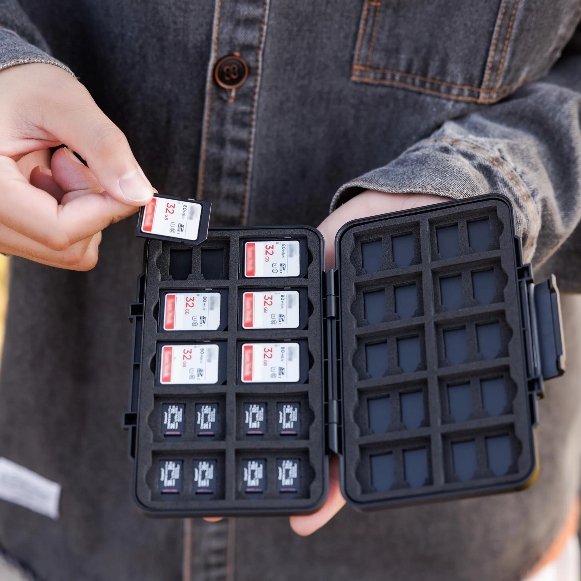 JJC Etui na karty pamięci z 60 przegródkami na 40 Micro SD SDXC SDHC 20 SD SDXC SDHC, Anti-Shock Micro SD TF etui na karty SD Organizer do przechowywania kart SD