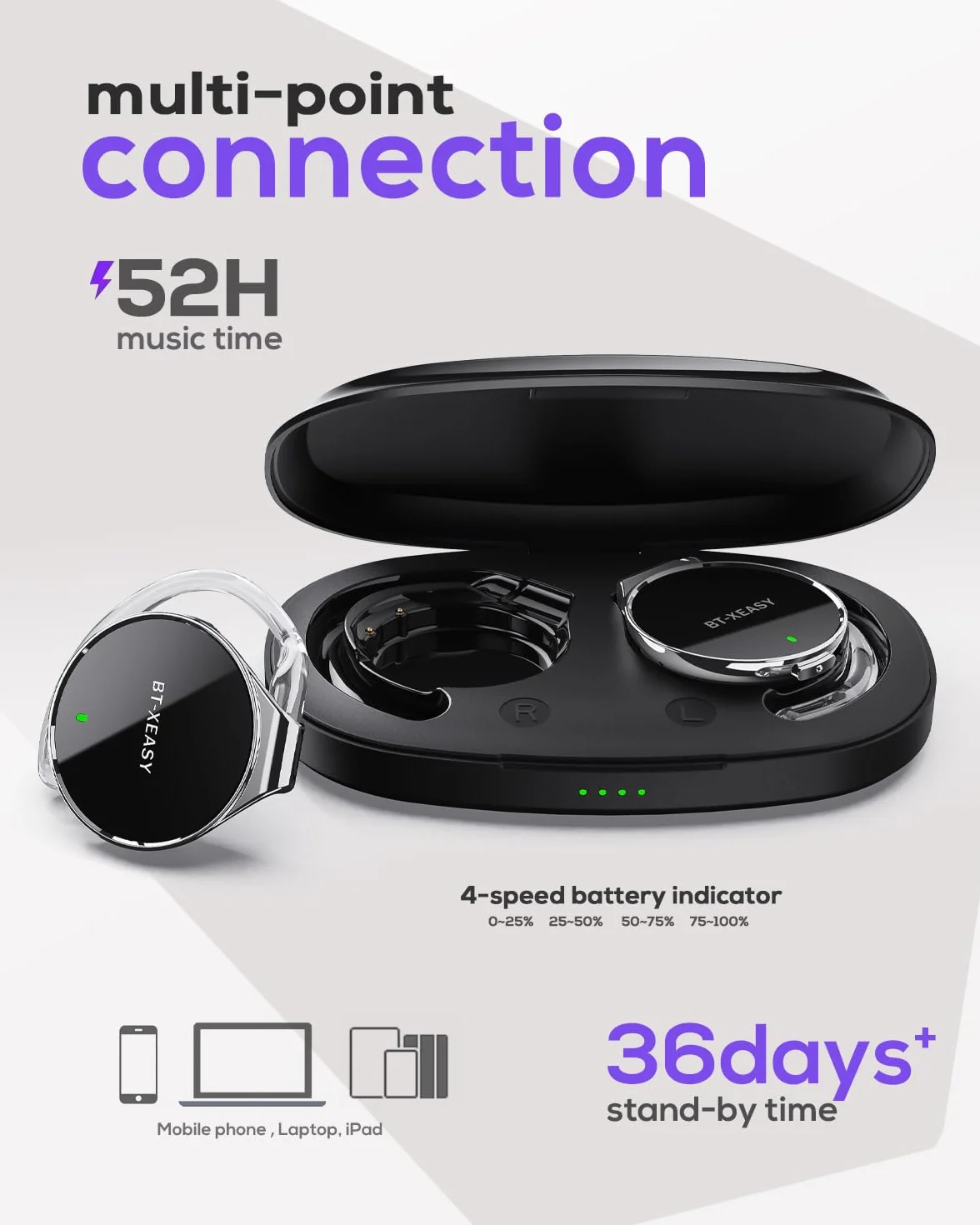 Słuchawki nauszne Bluetooth 5.4, z funkcją Open Ear, bezprzewodowe słuchawki z redukcją szumów, w kształcie kropli wody, sportowy zestaw słuchawkowy Bluetooth z 4 mikrofonami, wygodne dopasowanie