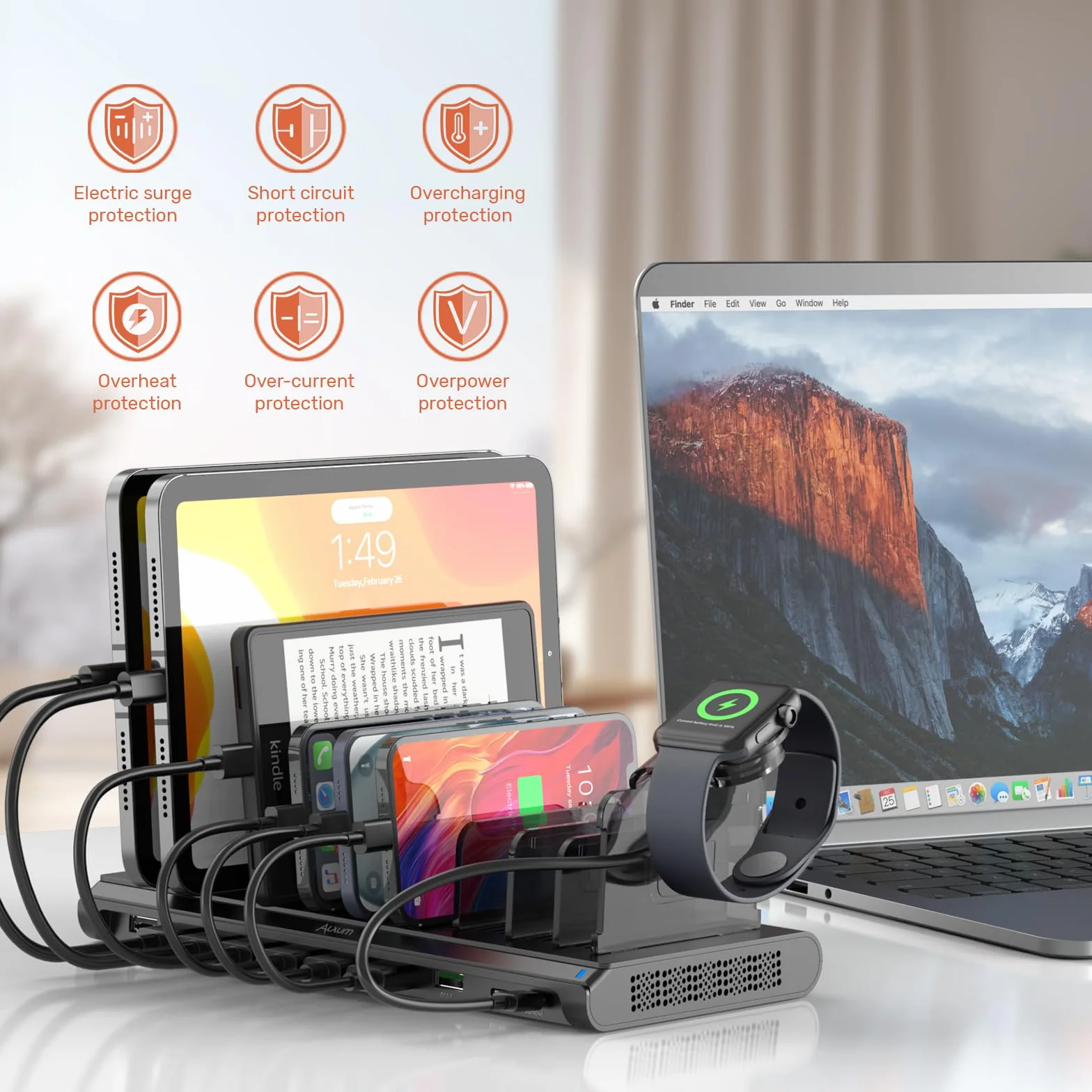 Alxum Stacja ładująca USB C z QC 3.0, 120W 10 Port Mutiple Charging Station z 60W 18W Dual PD Port dla laptopa, tabletu, telefonu, Pixel, i więcej