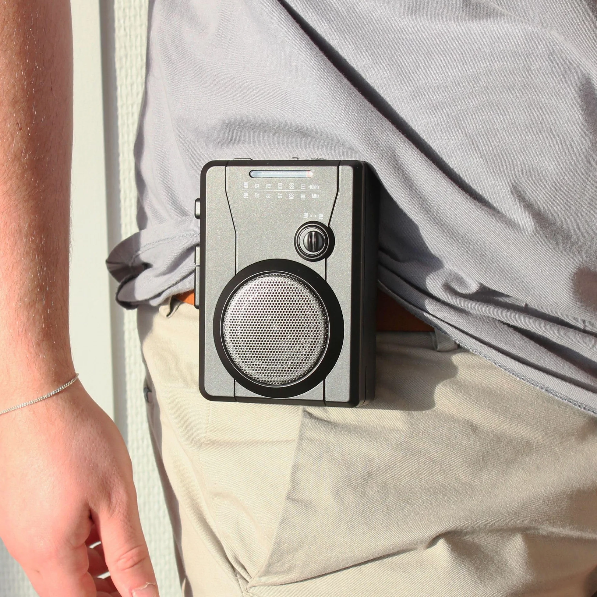 FISHTEC - Radio magnetofonowe Retro z nowoczesnymi funkcjami MP3, port USB, FM/AM, nagrywanie głosu, wbudowany głośnik rozszerzalna antena audio muzyka