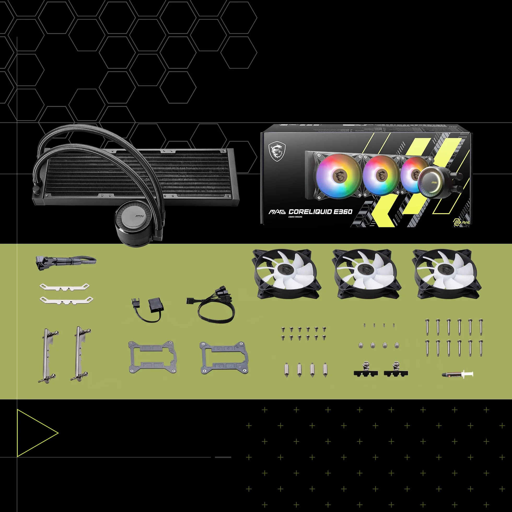 MSI MAG CORELIQUID E360 - AIO RGB CPU chłodzący ciecz - grzejnik 360 mm, 3 x 120 mm wentylatory ARGB PWN